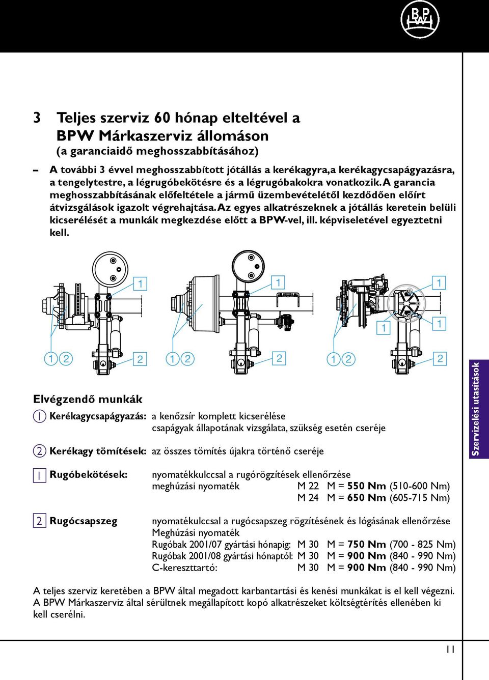 Az egyes alkatrészeknek a jótállás keretein belüli kicserélését a munkák megkezdése előtt a BPW-vel, ill. képviseletével egyeztetni kell.