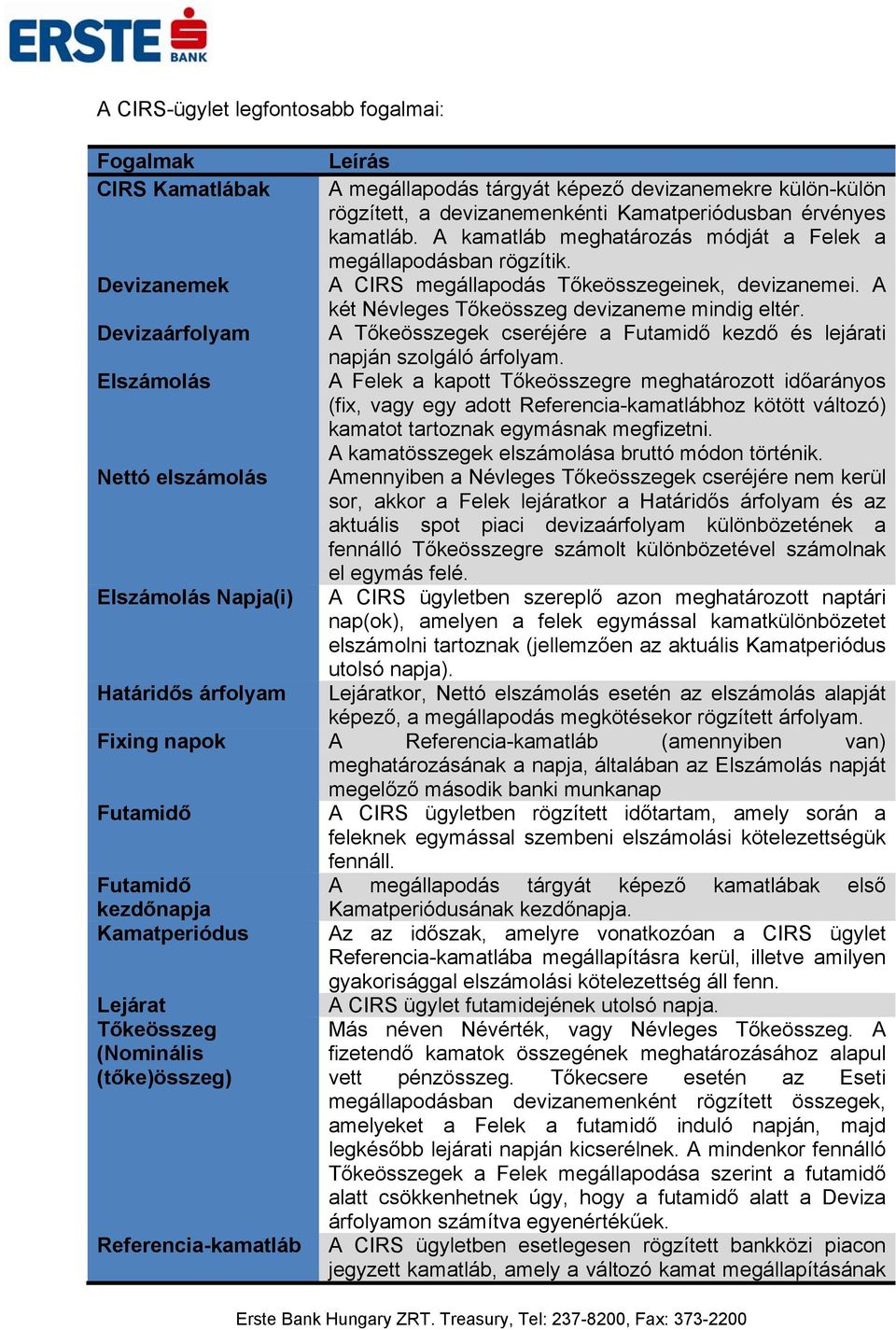 A CIRS megállapodás Tőkeösszegeinek, devizanemei. A két Névleges Tőkeösszeg devizaneme mindig eltér. A Tőkeösszegek cseréjére a Futamidő kezdő és lejárati napján szolgáló árfolyam.