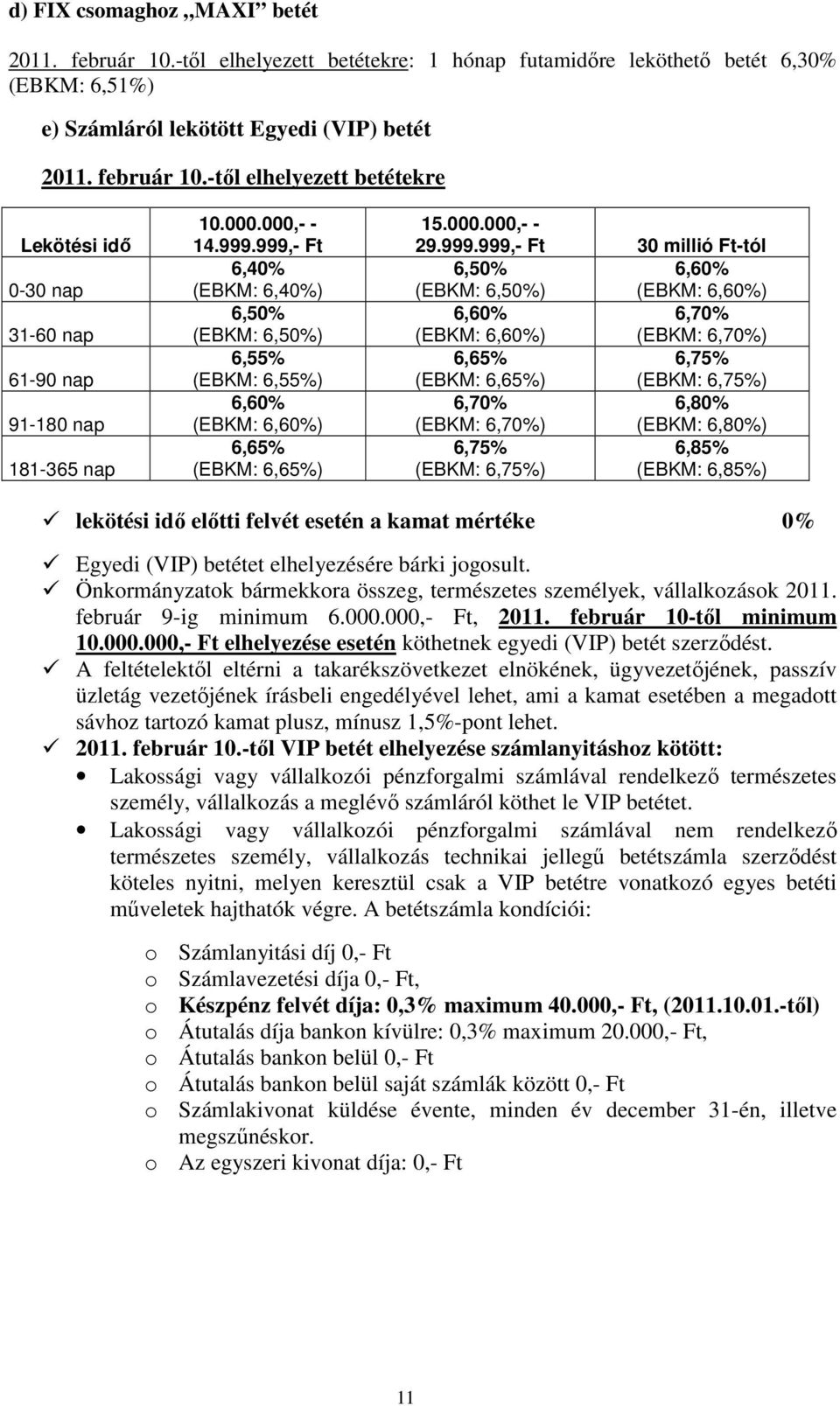 999,- 6,40% (EBKM: 6,40%) 6,50% (EBKM: 6,50%) 6,55% (EBKM: 6,55%) 6,60% (EBKM: 6,60%) 6,65% (EBKM: 6,65%) 15.000.000,- - 29.999.999,- 30 millió -tól 6,50% 6,60% (EBKM: 6,50%) (EBKM: 6,60%) 6,60%