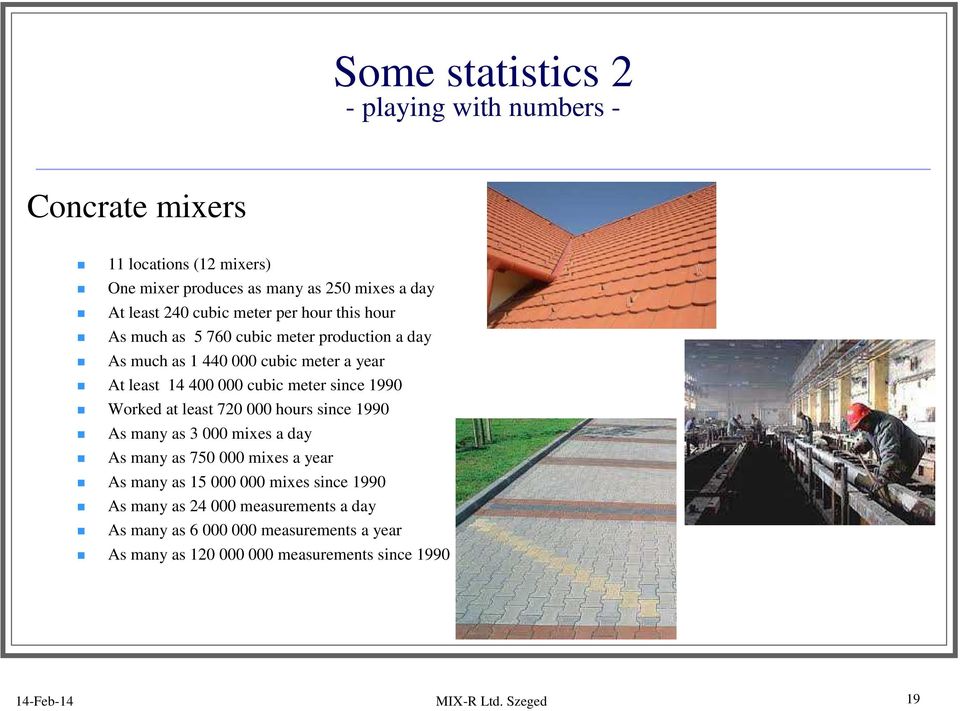 1990 Worked at least 720 000 hours since 1990 As many as 3 000 mixes a day As many as 750 000 mixes a year As many as 15 000 000 mixes since 1990 As
