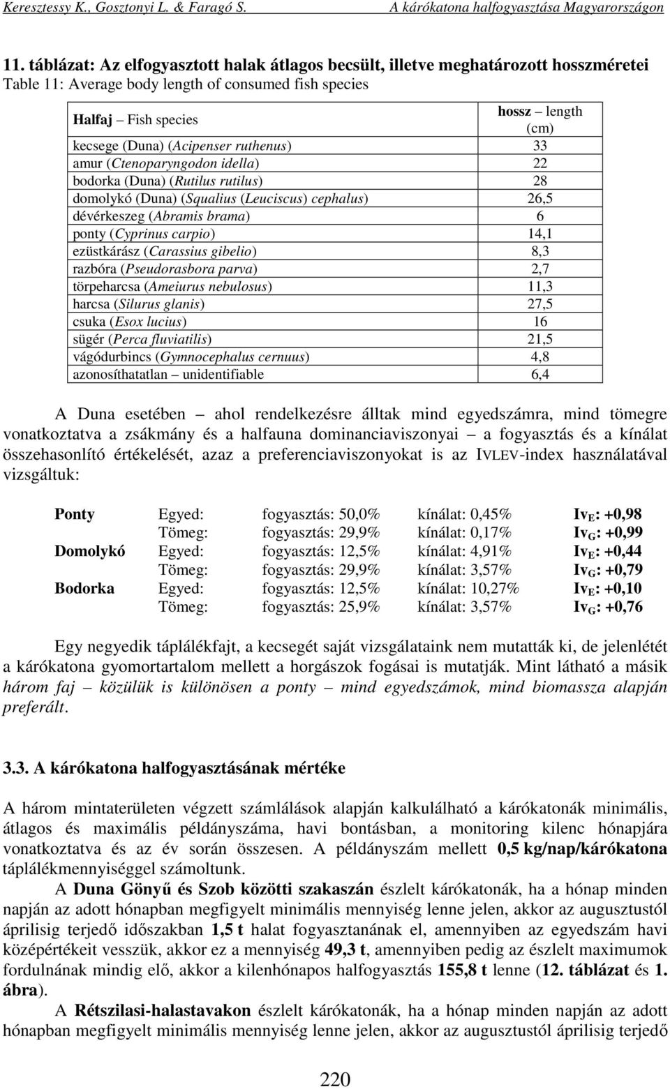 14,1 ezüstkárász (Carassius gibelio) 8,3 razbóra (Pseudorasbora parva) 2,7 törpeharcsa (Ameiurus nebulosus) 11,3 harcsa (Silurus glanis) 27,5 csuka (Esox lucius) 16 sügér (Perca fluviatilis) 21,5