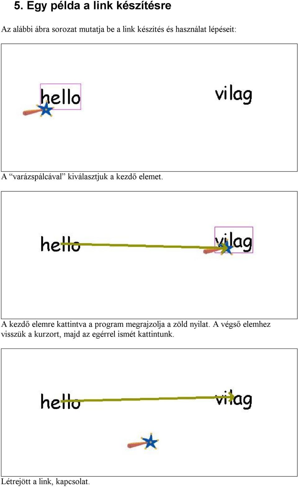 A kezdő elemre kattintva a program megrajzolja a zöld nyilat.