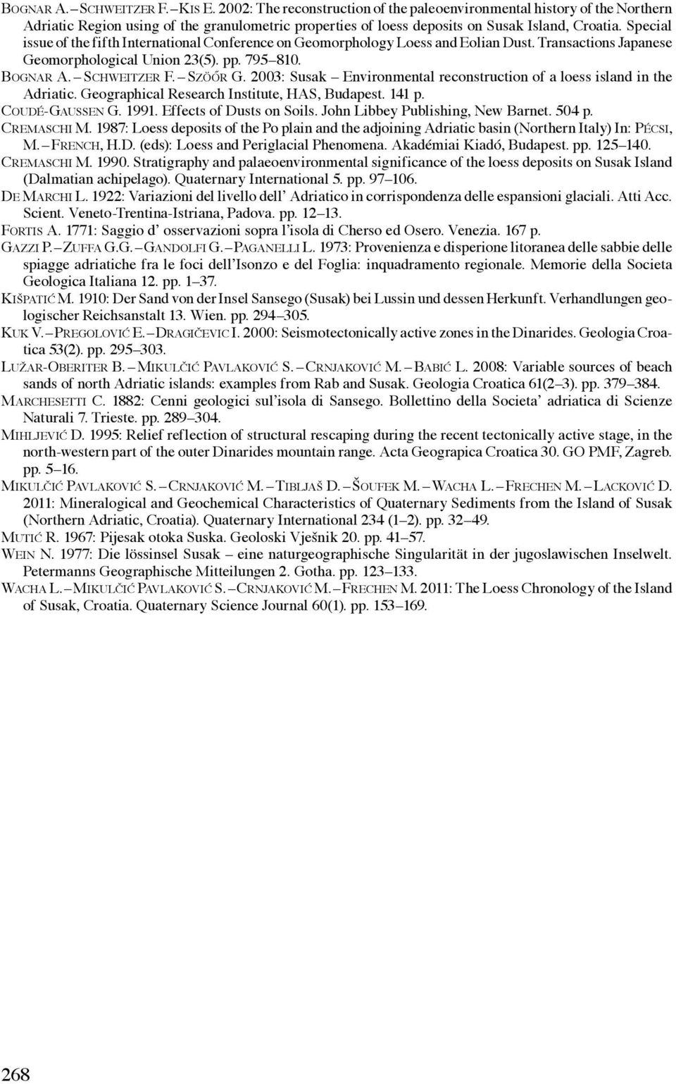 Special issue of the fifth International Conference on Geomorphology Loess and Eolian Dust. Transactions Japanese Geomorphological Union 23(5). pp. 795 810. Bognar A. Schweitzer F. Szöőr G.