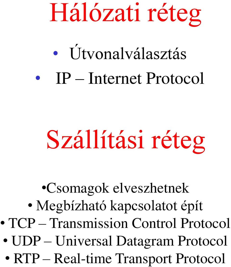 kapcsolatot épít TCP Transmission Control Protocol UDP