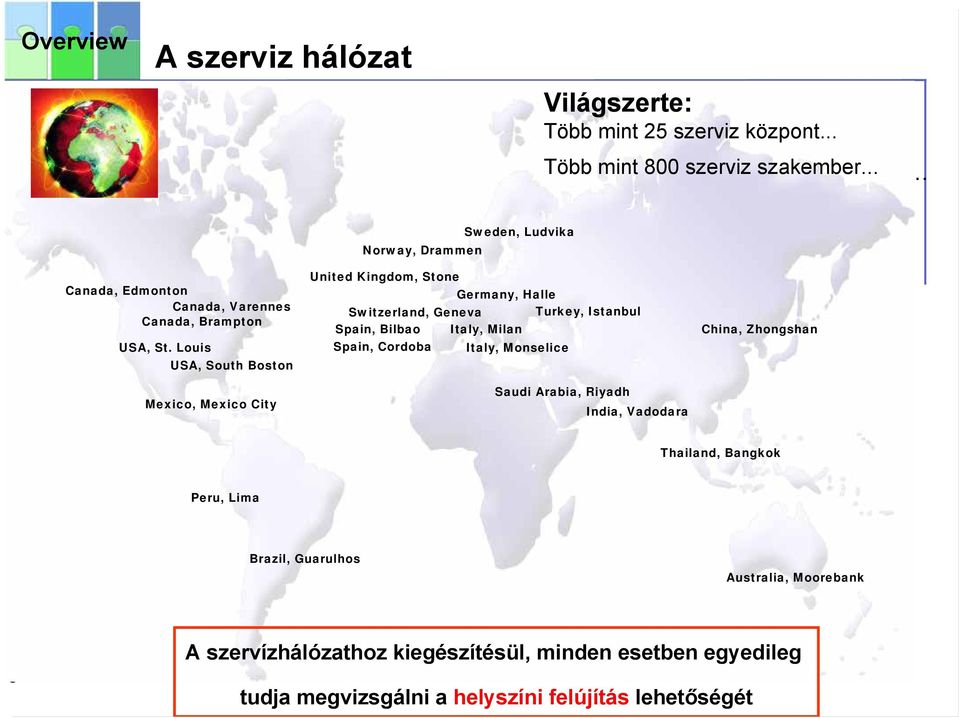 Louis USA, South Boston Mexico, Mexico City Norway, Drammen Sweden, Ludvika United Kingdom, Stone Germany, Halle Switzerland, Geneva Turkey, Istanbul Spain, Bilbao Italy, Milan