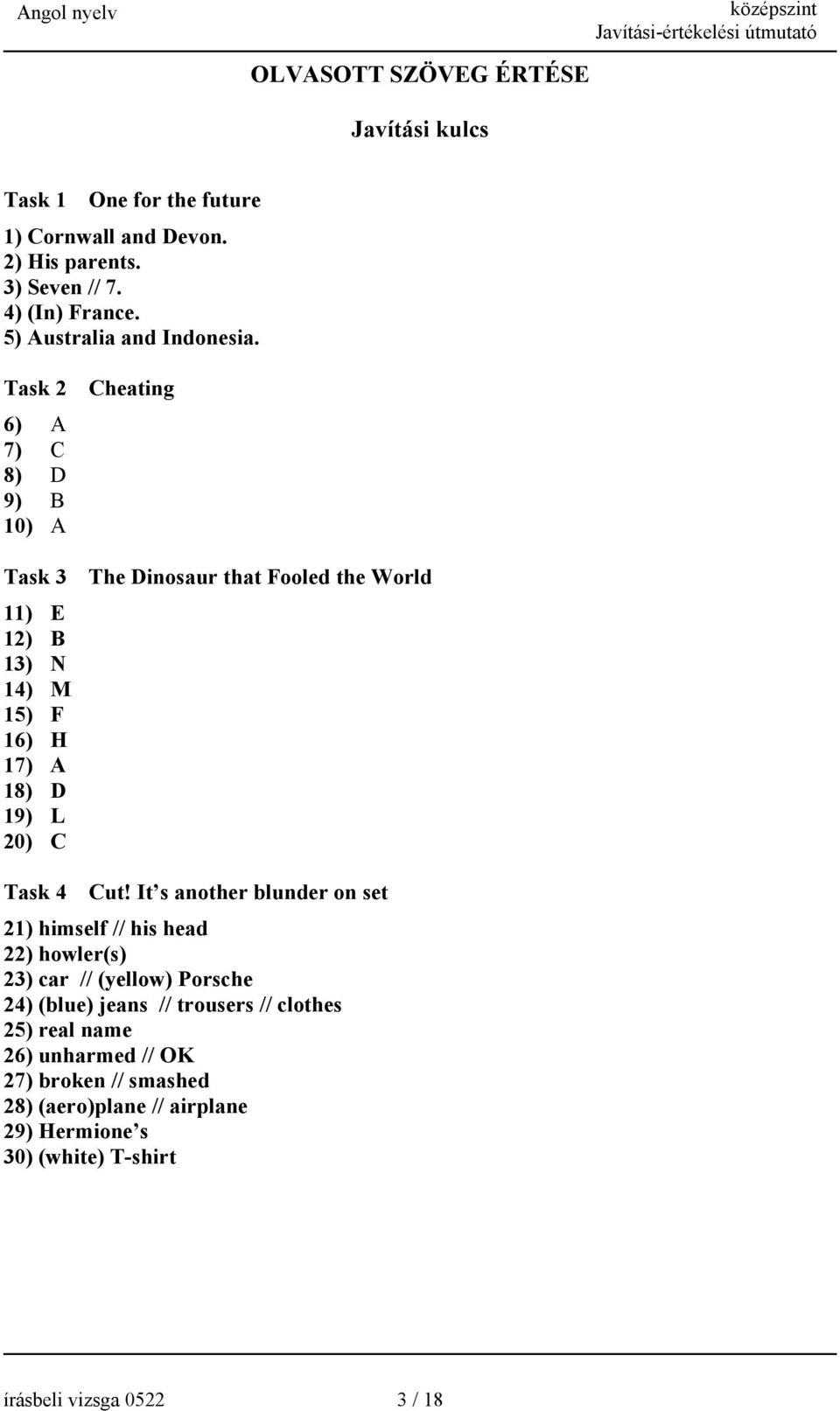 Task 2 6) A 7) C 8) D 9) B 10) A Cheating Task 3 The Dinosaur that Fooled the World 11) E 12) B 13) N 14) M 15) F 16) H 17) A 18) D 19) L 20) C Task