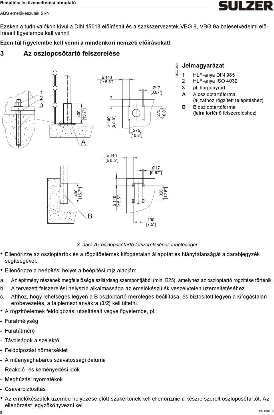 7"] 140 [ 5.5"] 275 [10.8"] 320 [12.6"] 0503-0004 Jelagyarázat 1 HLF-anya DIN 985 2 HLF-anya ISO 4032 3 pl.