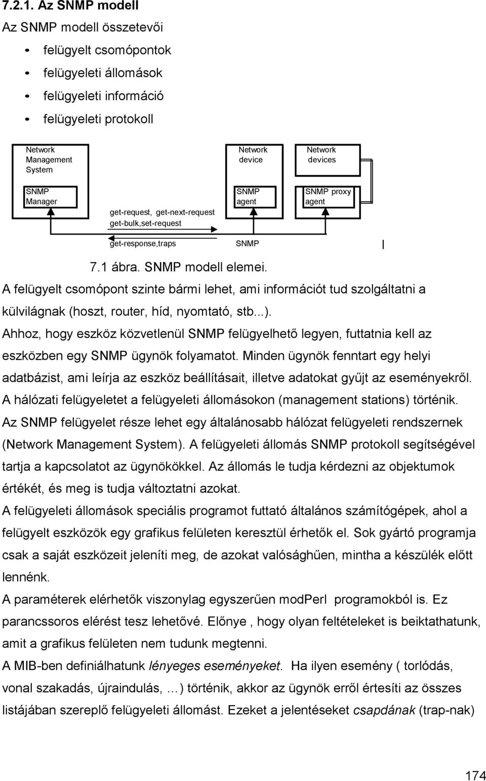 SNMP proxy Manager agent agent get-request, get-next-request get-bulk,set-request get-response,traps SNMP l 7.1 ábra. SNMP modell elemei.