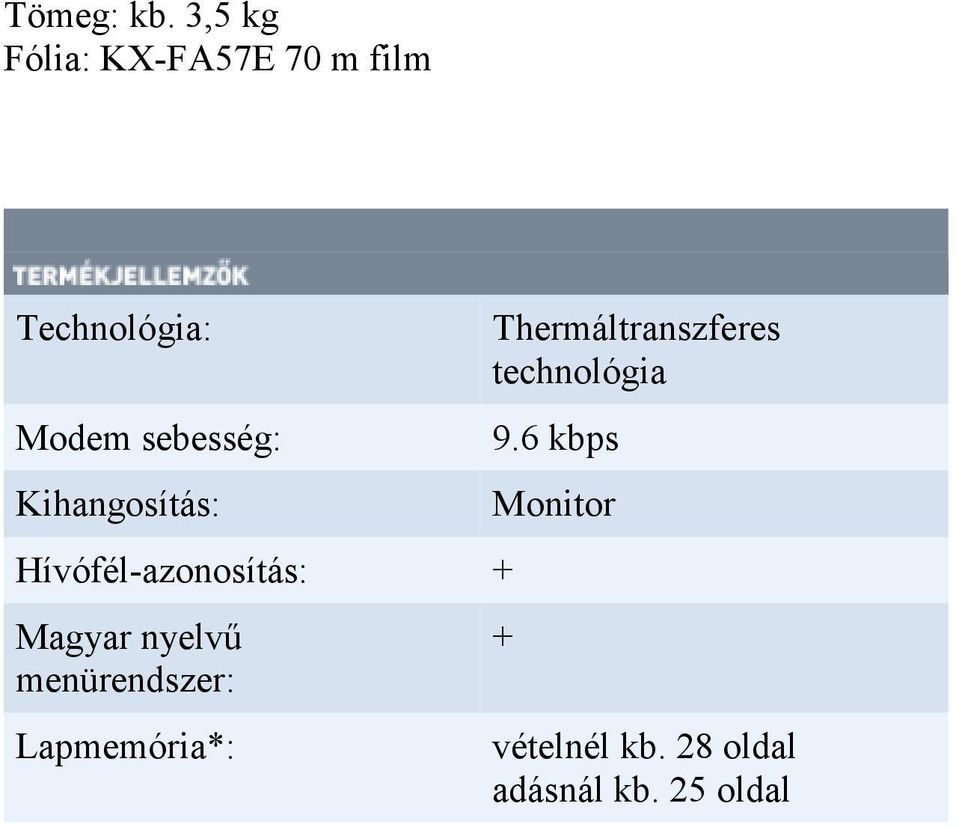 sebesség: Kihangosítás: Hívófél-azonosítás: Magyar nyelvő