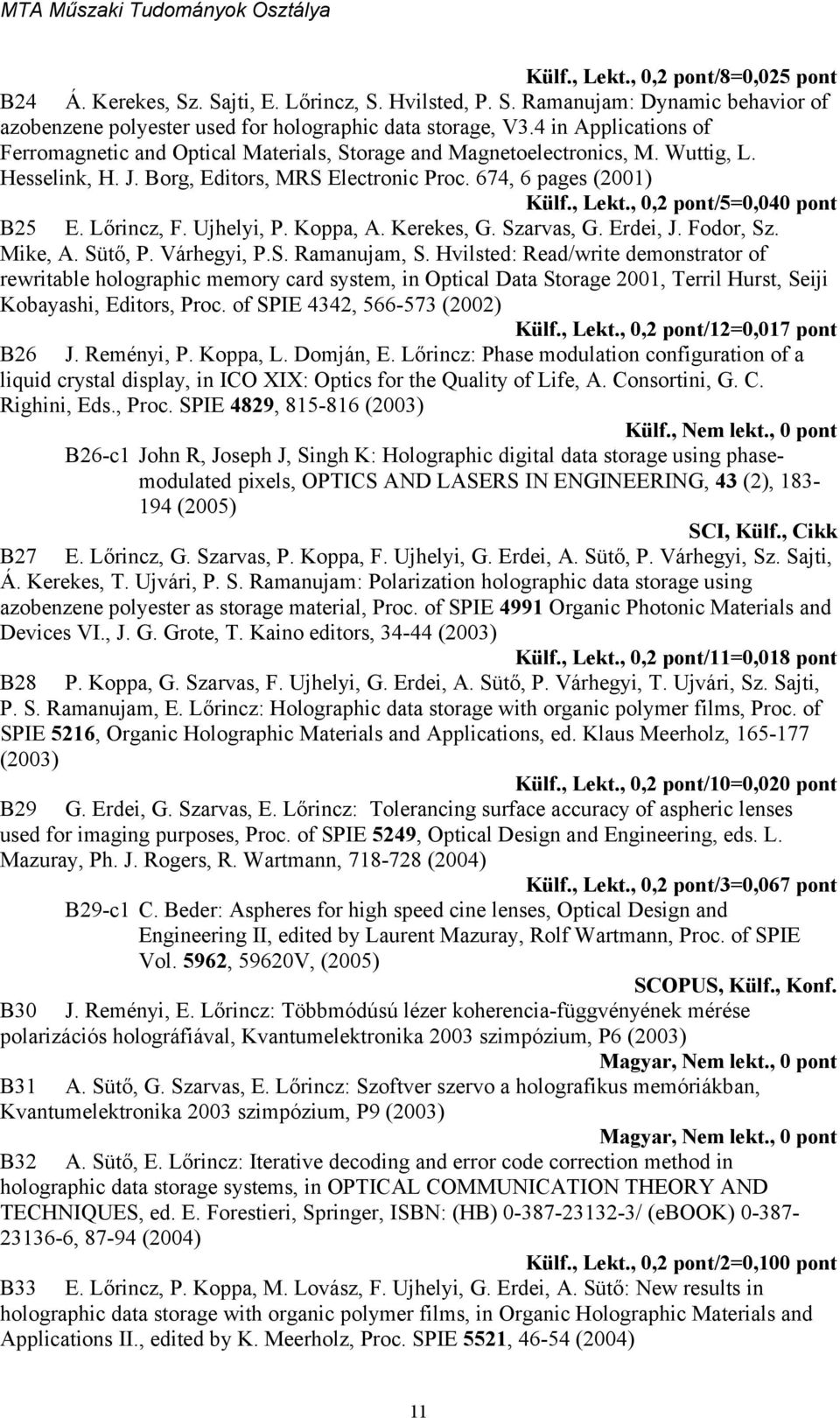 , 0,2 pont/5=0,040 pont B25 E. Lőrincz, F. Ujhelyi, P. Koppa, A. Kerekes, G. Szarvas, G. Erdei, J. Fodor, Sz. Mike, A. Sütő, P. Várhegyi, P.S. Ramanujam, S.