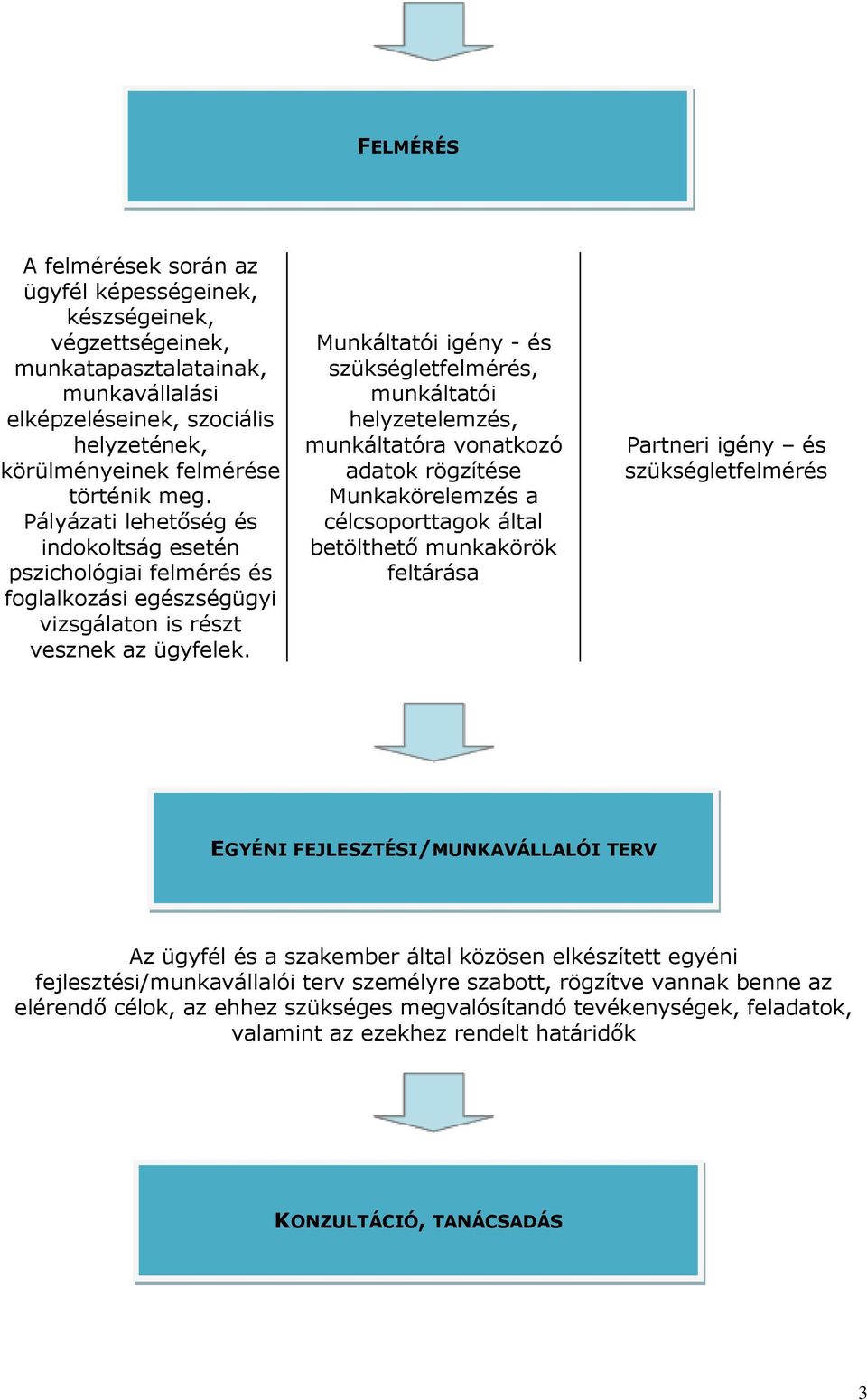 Munkáltatói igény - és szükségletfelmérés, munkáltatói helyzetelemzés, munkáltatóra vonatkozó adatok rögzítése Munkakörelemzés a célcsoporttagok által betölthető munkakörök feltárása Partneri igény