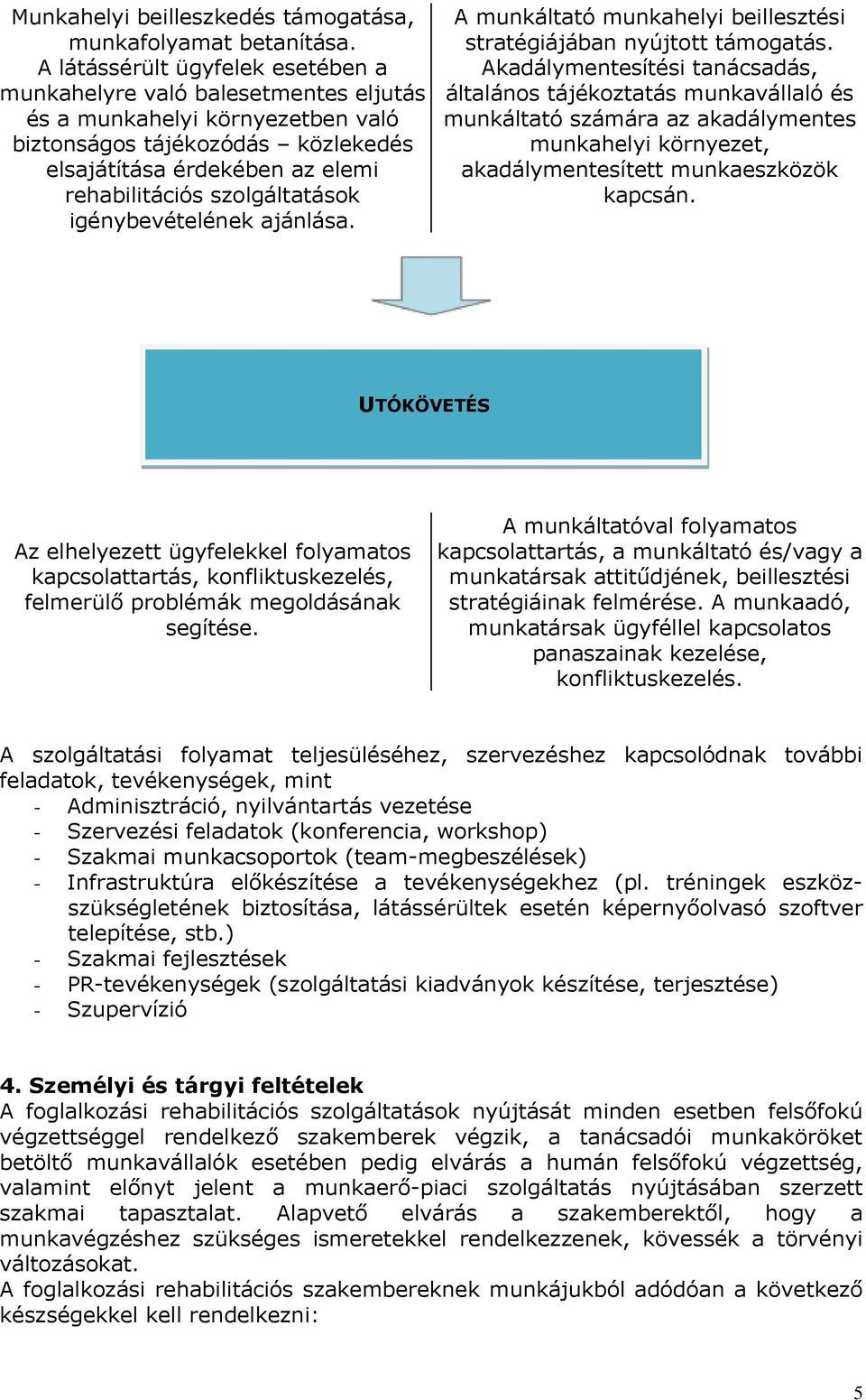 szolgáltatások igénybevételének ajánlása. A munkáltató munkahelyi beillesztési stratégiájában nyújtott támogatás.