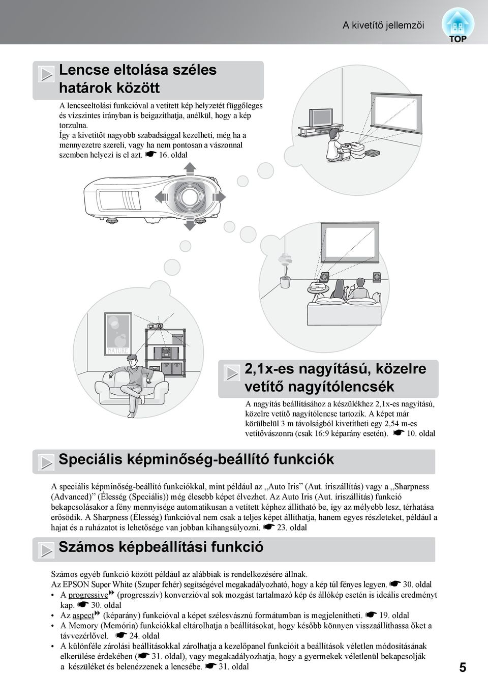 oldal Speciális képminőség-beállító funkciók A speciális képminőség-beállító funkciókkal, mint például az Auto Iris (Aut.