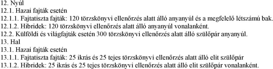 13. Hal 13.1. Hazai fajták esetén 13.1.1. Fajtatiszta fajták: 25