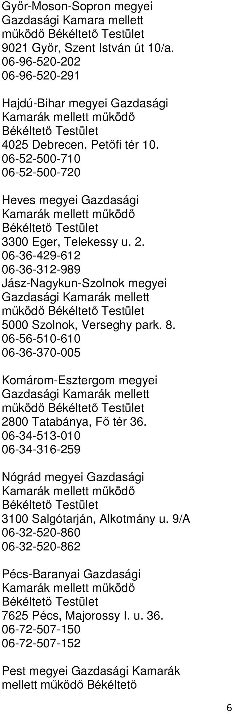 06-36-429-612 06-36-312-989 Jász-Nagykun-Szolnok megyei Gazdasági Kamarák mellett működő 5000 Szolnok, Verseghy park. 8.