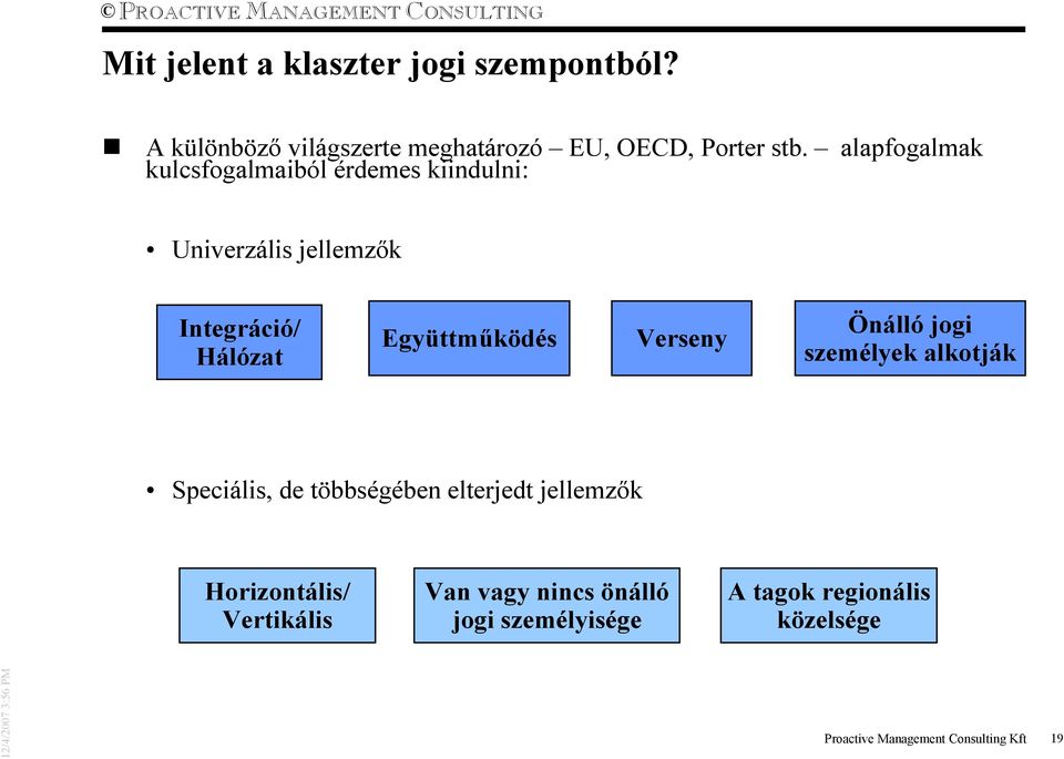 Verseny Önálló jogi személyek alkotják Speciális, de többségében elterjedt jellemzık Horizontális/