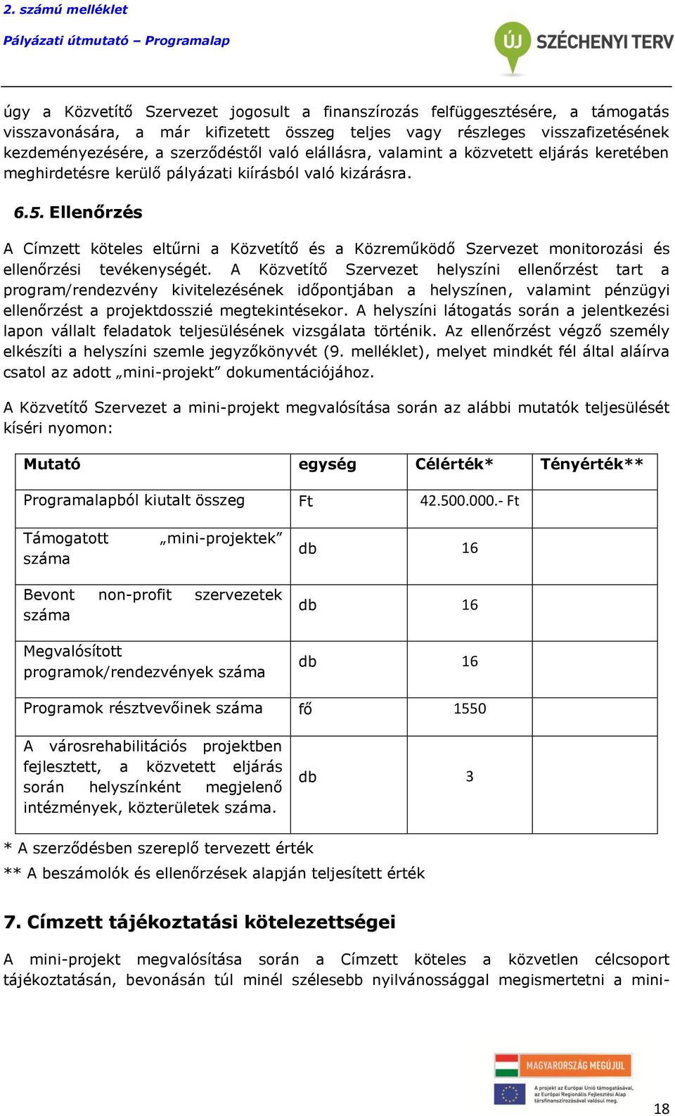Ellenőrzés A Címzett köteles eltűrni a Közvetítő és a Közreműködő Szervezet monitorozási és ellenőrzési tevékenységét.