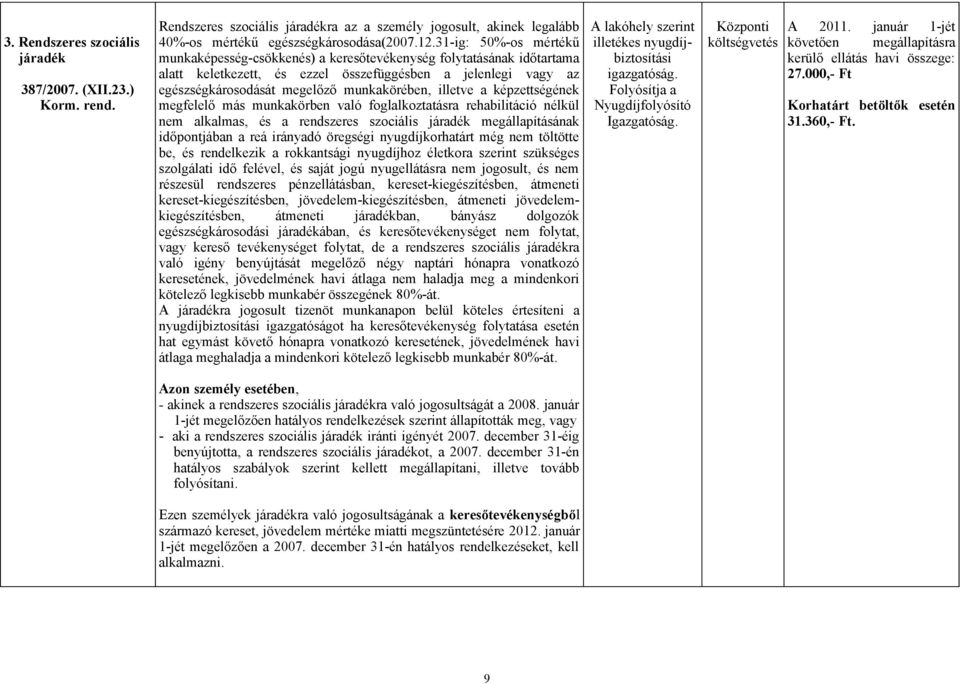 illetve a képzettségének megfelelő más munkakörben való foglalkoztatásra rehabilitáció nélkül nem alkalmas, és a rendszeres szociális járadék megállapításának időpontjában a reá irányadó öregségi