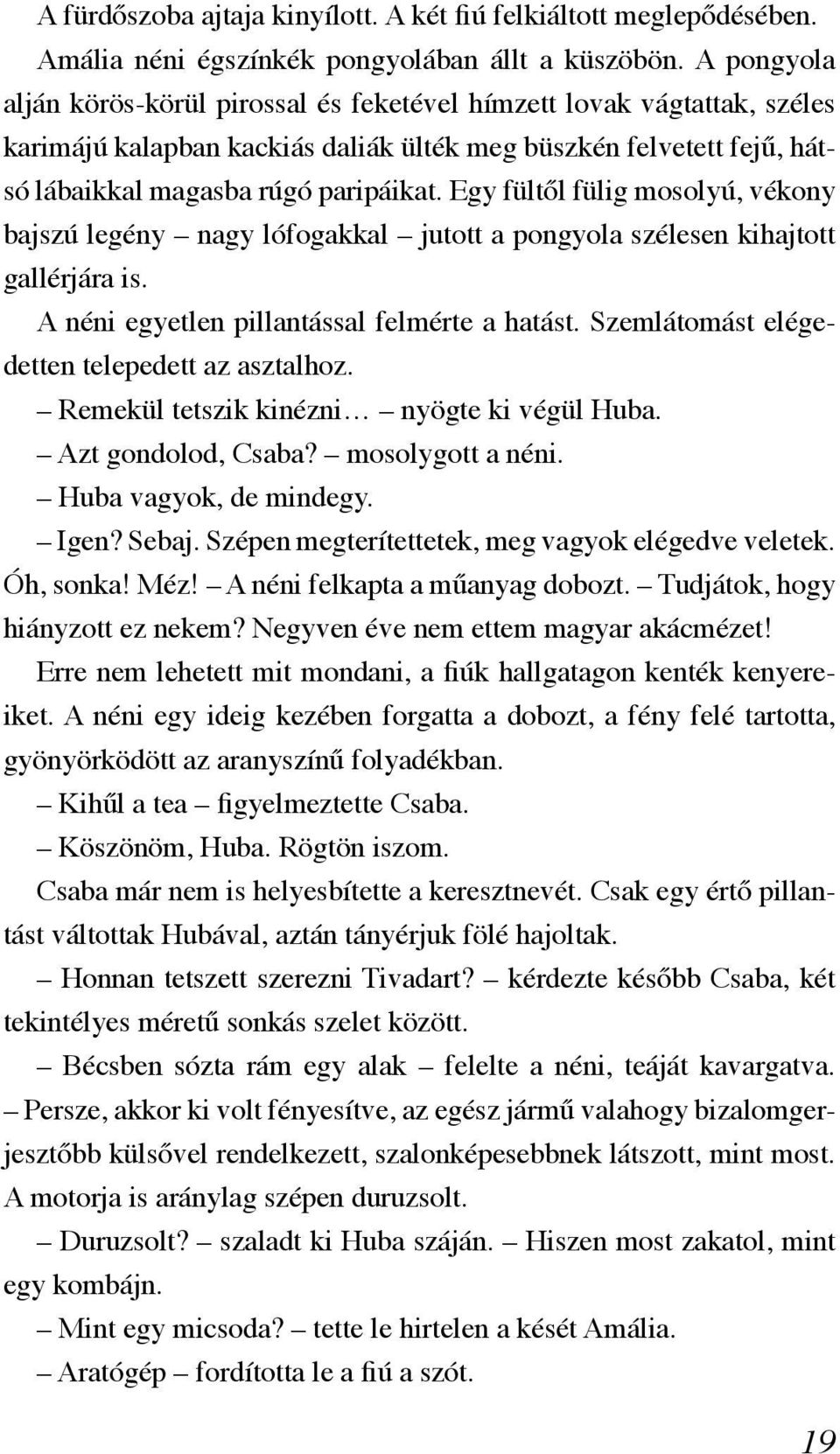 Egy fültől fülig mosolyú, vékony bajszú legény nagy lófogakkal jutott a pongyola szélesen kihajtott gallérjára is. A néni egyetlen pillantással felmérte a hatást.