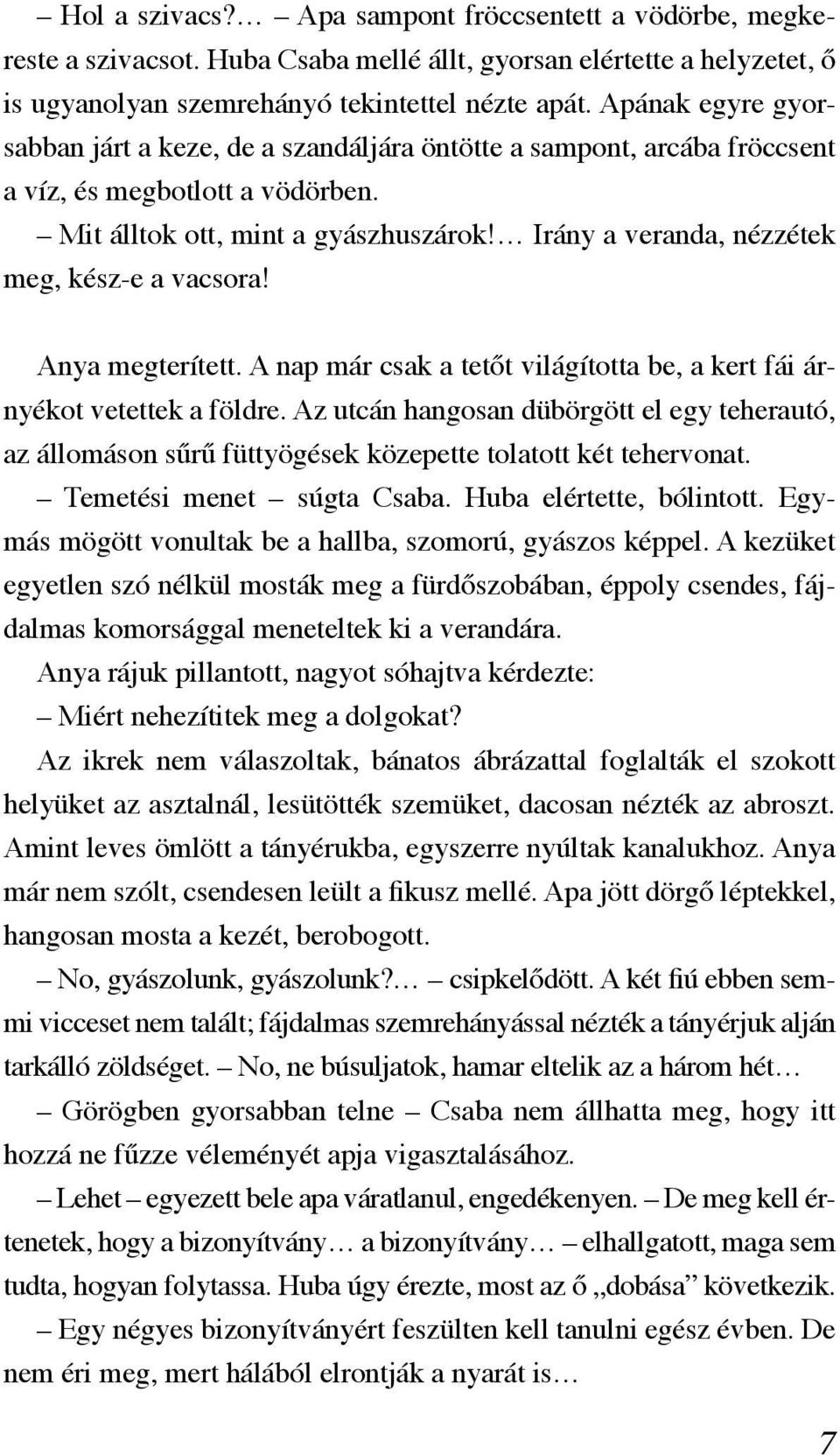 Irány a veranda, nézzétek meg, kész-e a vacsora! Anya megterített. A nap már csak a tetőt világította be, a kert fái árnyékot vetettek a földre.
