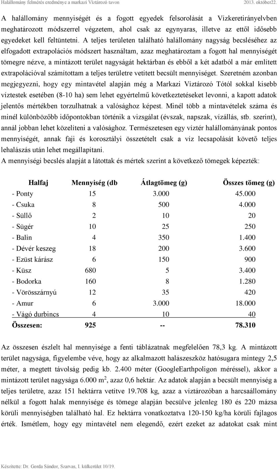 hektárban és ebből a két adatból a már említett extrapolációval számítottam a teljes területre vetített becsült mennyiséget.
