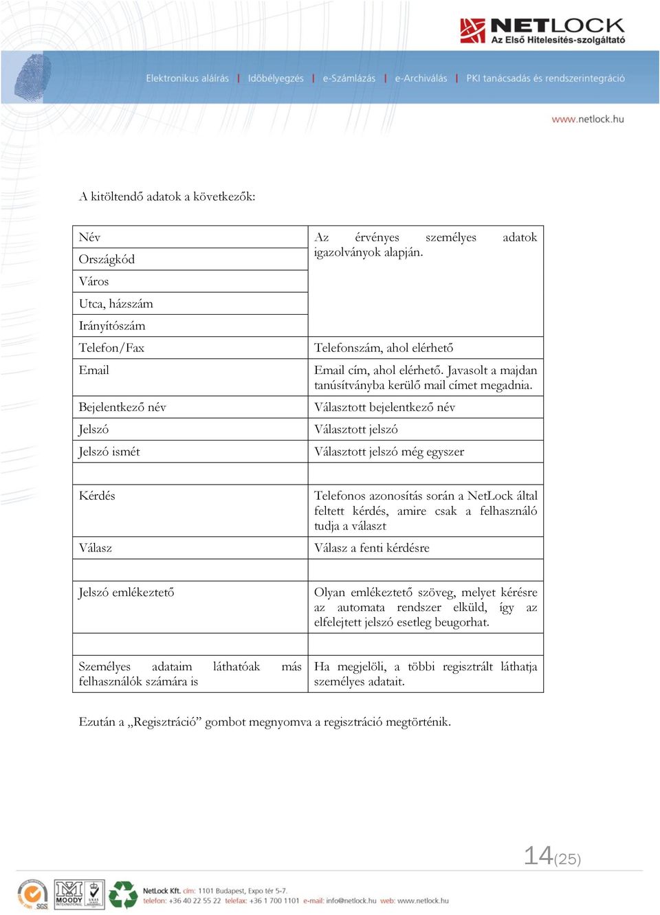 Javasolt a majdan tanúsítványba kerülő mail címet megadnia.