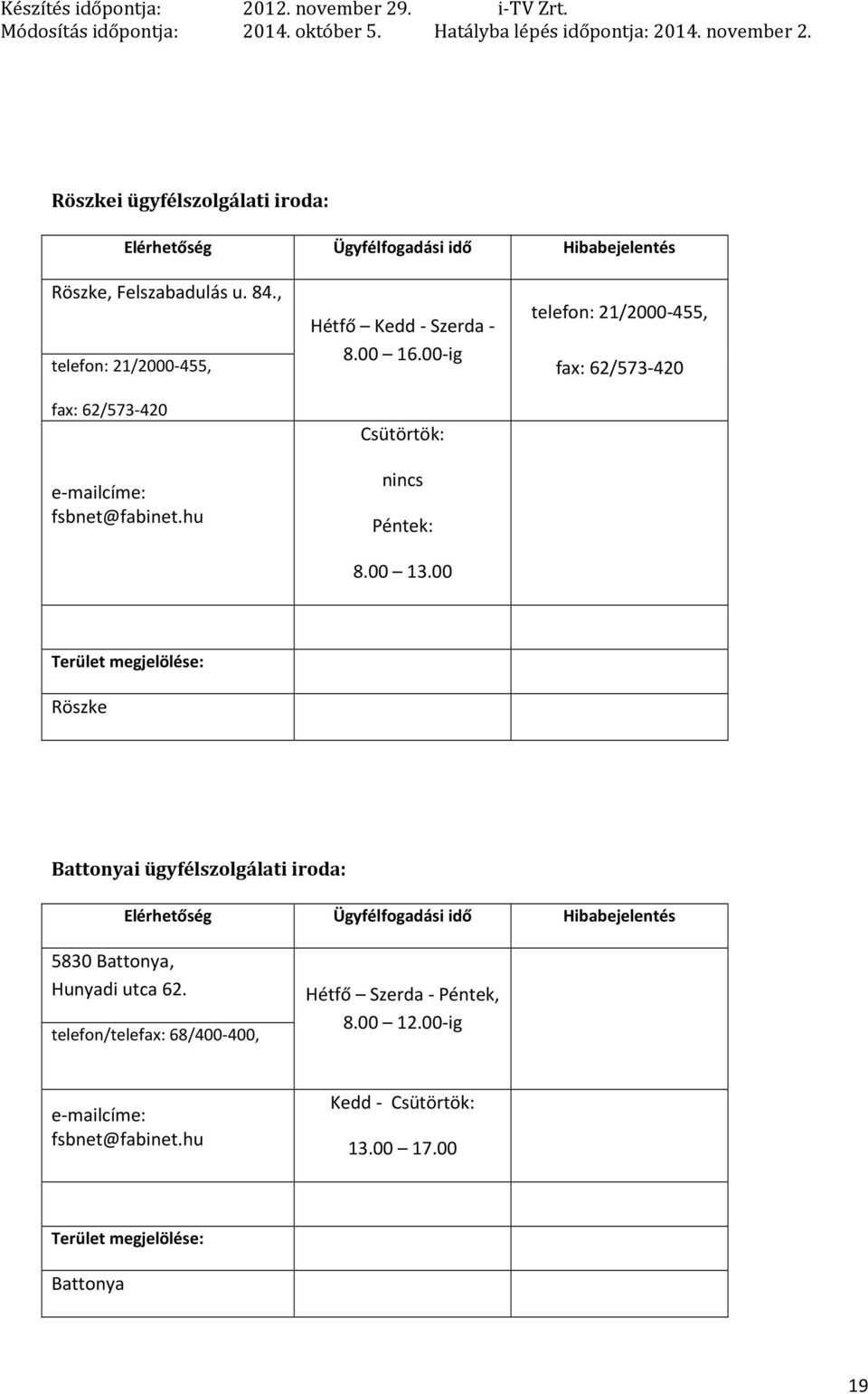 00-ig Csütörtök: nincs Péntek: 8.00 13.