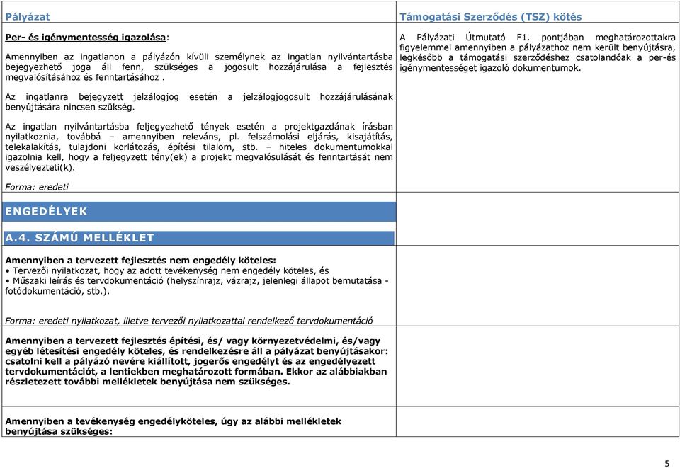 Az ingatlan nyilvántartásba feljegyezhető tények esetén a projektgazdának írásban nyilatkoznia, továbbá amennyiben releváns, pl.