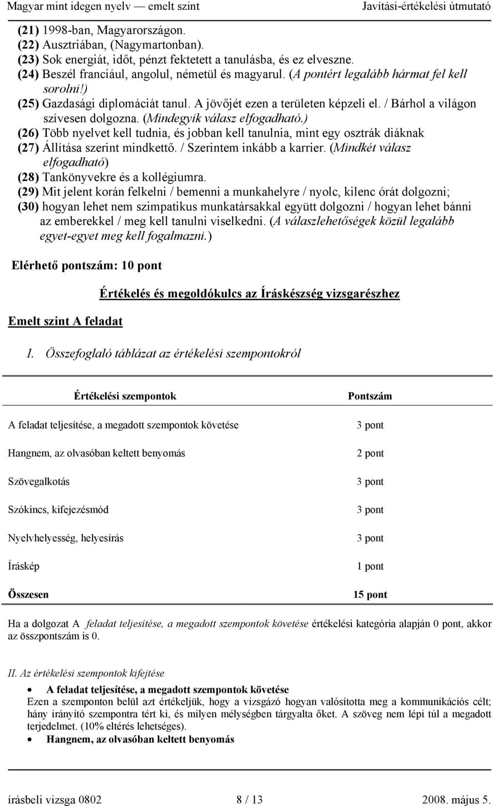 ) (26) Több nyelvet kell tudnia, és jobban kell tanulnia, mint egy osztrák diáknak (27) Állítása szerint mindkettő. / Szerintem inkább a karrier.