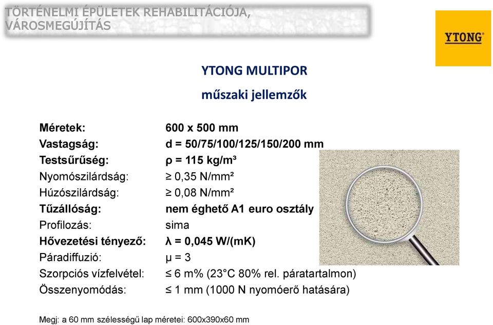 sima Hővezetési tényező: λ = 0,045 W/(mK) Páradiffuzió: μ = 3 Szorpciós vízfelvétel: 6 m% (23 C 80% rel.