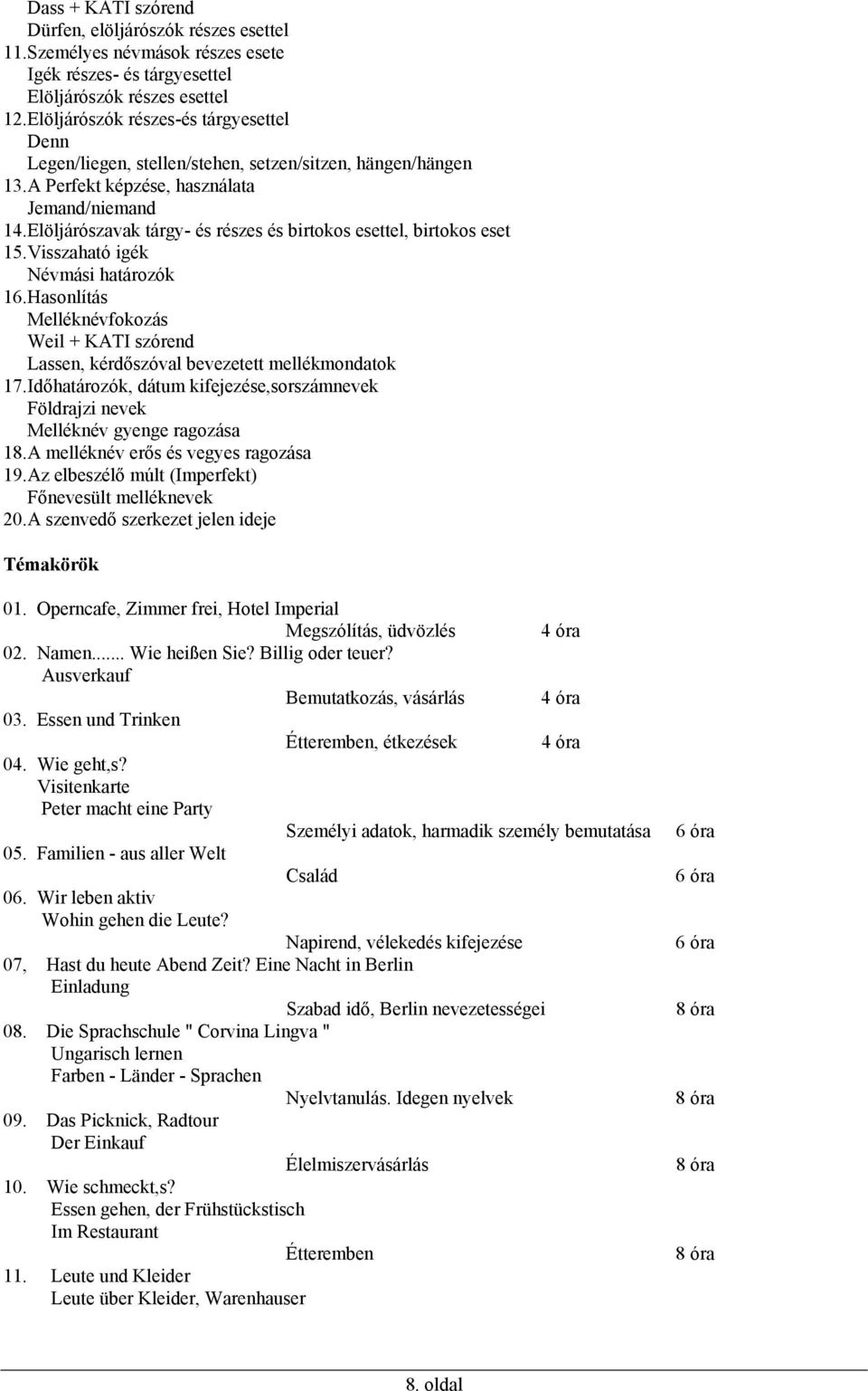 Elöljárószavak tárgy- és részes és birtokos esettel, birtokos eset 15.Visszaható igék Névmási határozók 16.