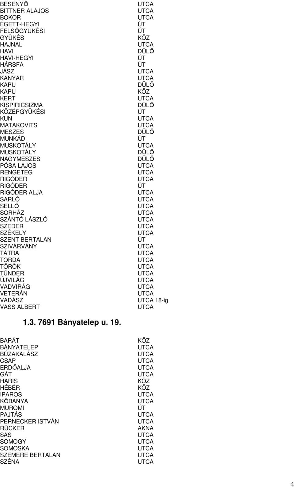 SZEDER SZÉKELY SZENT BERTALAN SZIVÁRVÁNY TÁTRA TORDA TÖRÖK TÜNDÉR ÚJVILÁG VADVIRÁG VETERÁN VADÁSZ 18-ig VASS ALBERT 1.3. 7691 Bányatelep u. 19.