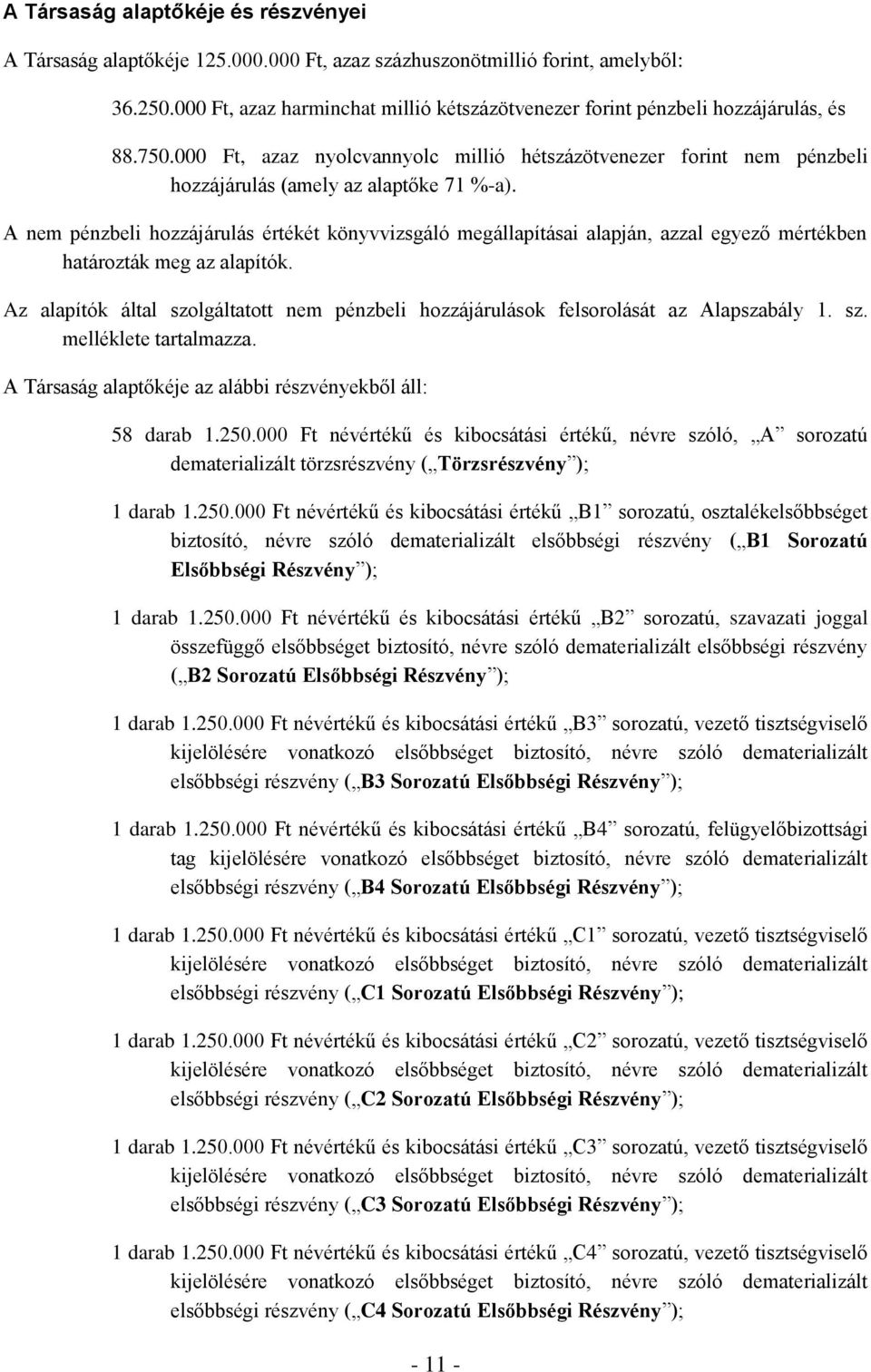 A nem pénzbeli hozzájárulás értékét könyvvizsgáló megállapításai alapján, azzal egyező mértékben határozták meg az alapítók.