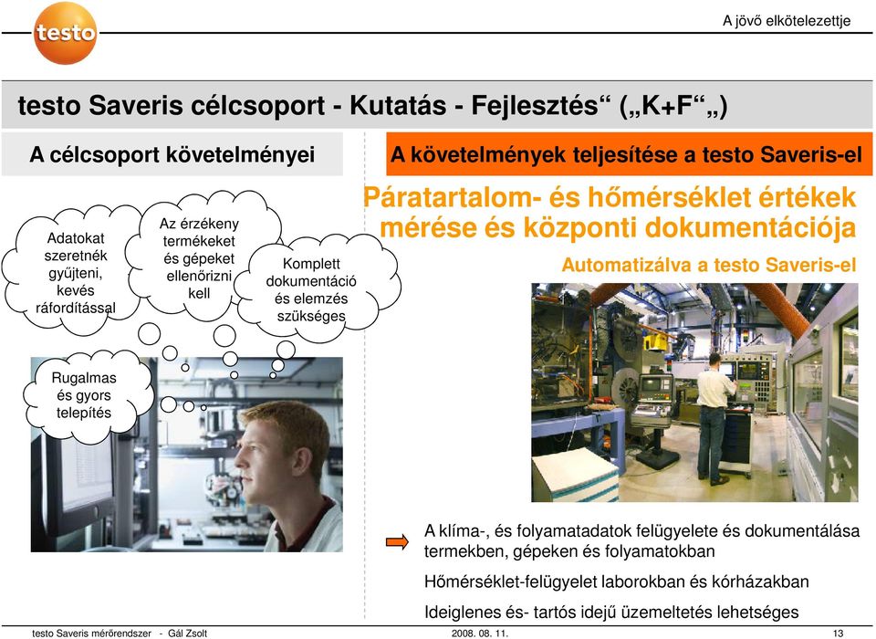központi dokumentációja Automatizálva a testo Saveris-el Rugalmas és gyors telepítés A klíma-, és folyamatadatok felügyelete és dokumentálása termekben, gépeken és