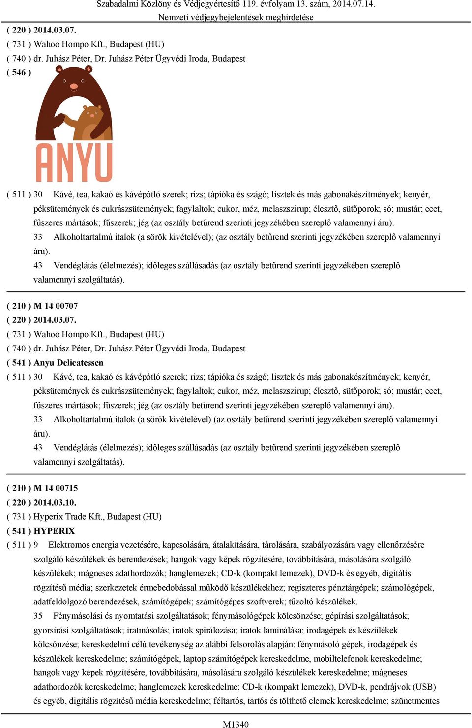 fagylaltok; cukor, méz, melaszszirup; élesztő, sütőporok; só; mustár; ecet, fűszeres mártások; fűszerek; jég (az osztály betűrend szerinti jegyzékében szereplő valamennyi áru).