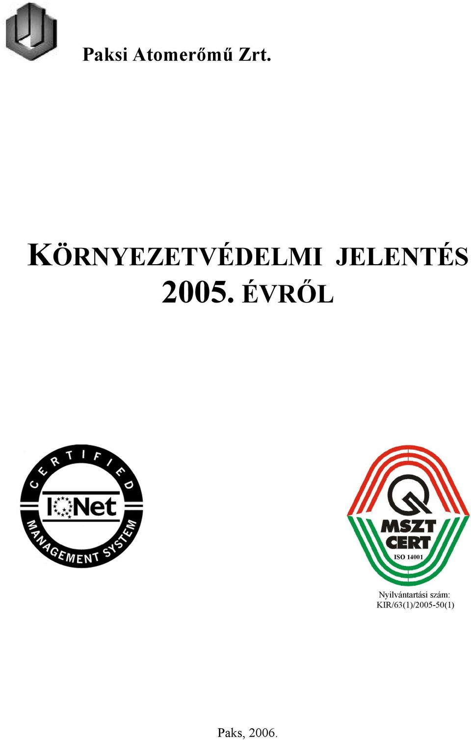 ÉVRŐL ISO 14001 Nyilvántartási