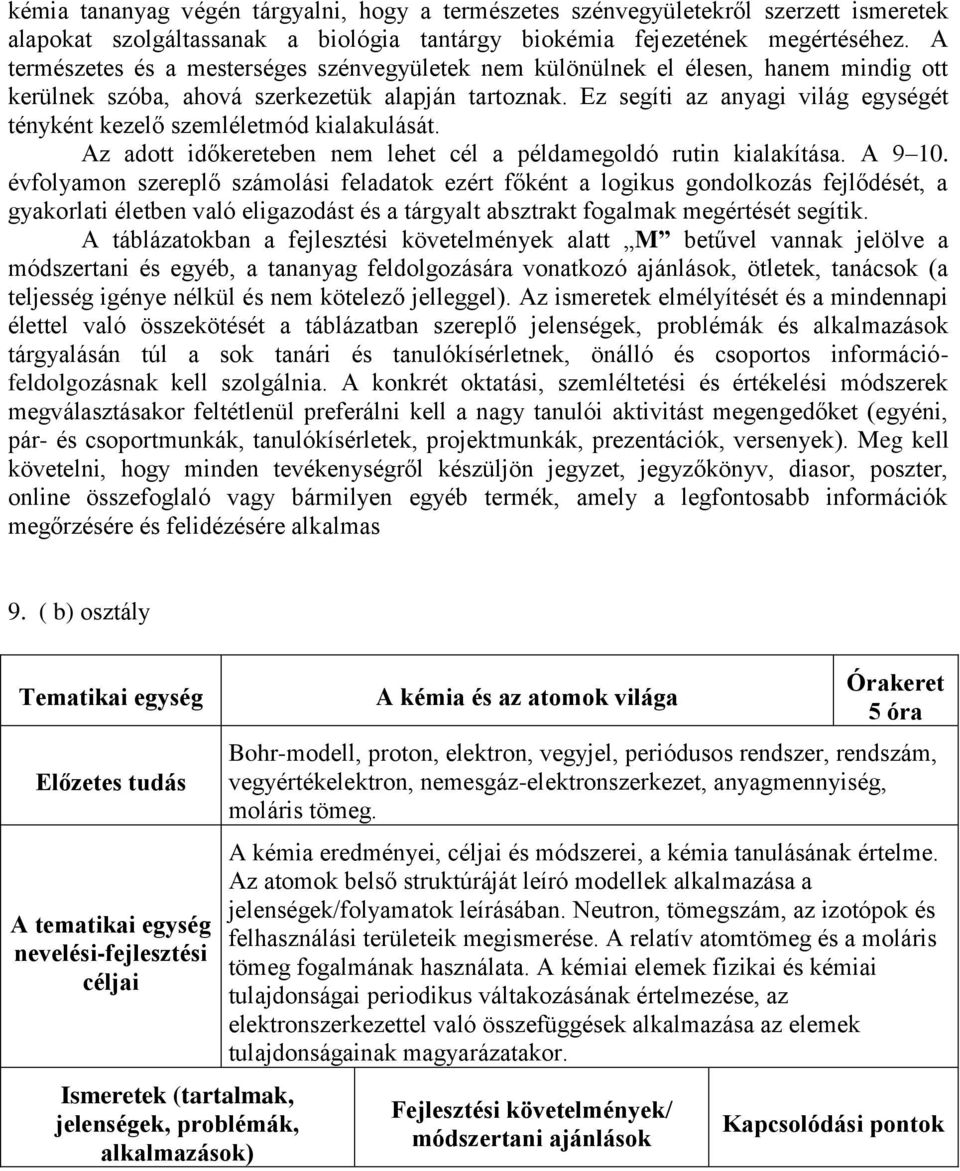 Ez segíti az anyagi világ egységét tényként kezelő szemléletmód kialakulását. Az adott időkereteben nem lehet cél a példamegoldó rutin kialakítása. A 9 10.