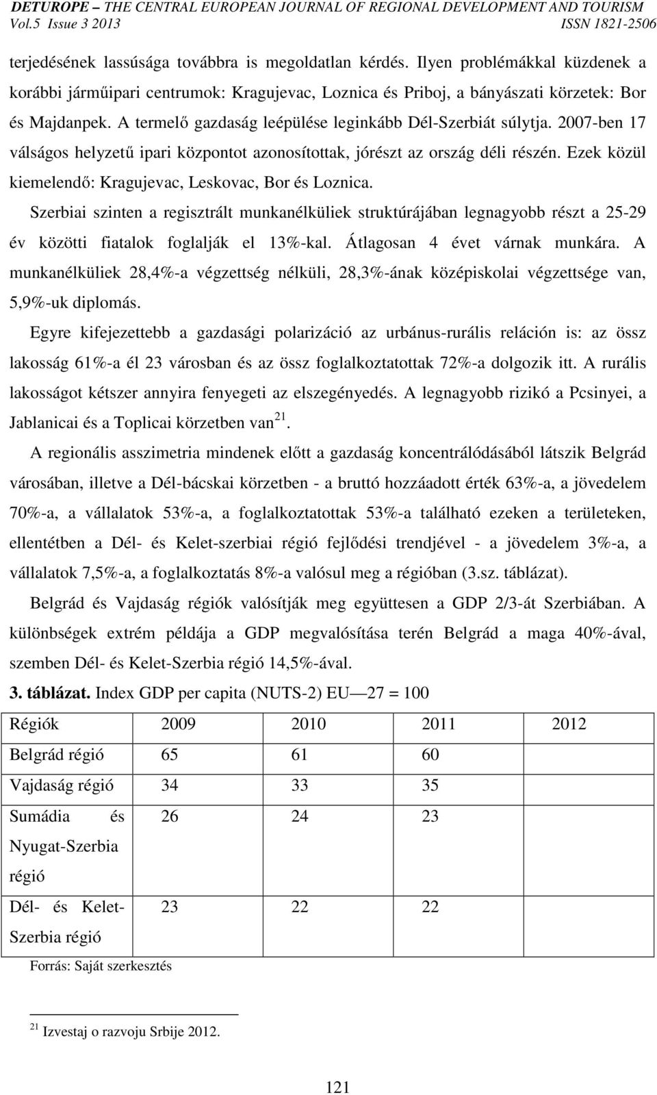 Ezek közül kiemelendő: Kragujevac, Leskovac, Bor és Loznica. Szerbiai szinten a regisztrált munkanélküliek struktúrájában legnagyobb részt a 25-29 év közötti fiatalok foglalják el 13%-kal.
