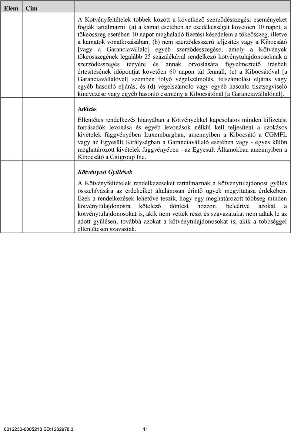 legalább 25 százalékával rendelkező kötvénytulajdonosoknak a szerződésszegés tényére és annak orvoslására figyelmeztető írásbeli értesítésének időpontját követően 60 napon túl fennáll; (c) a