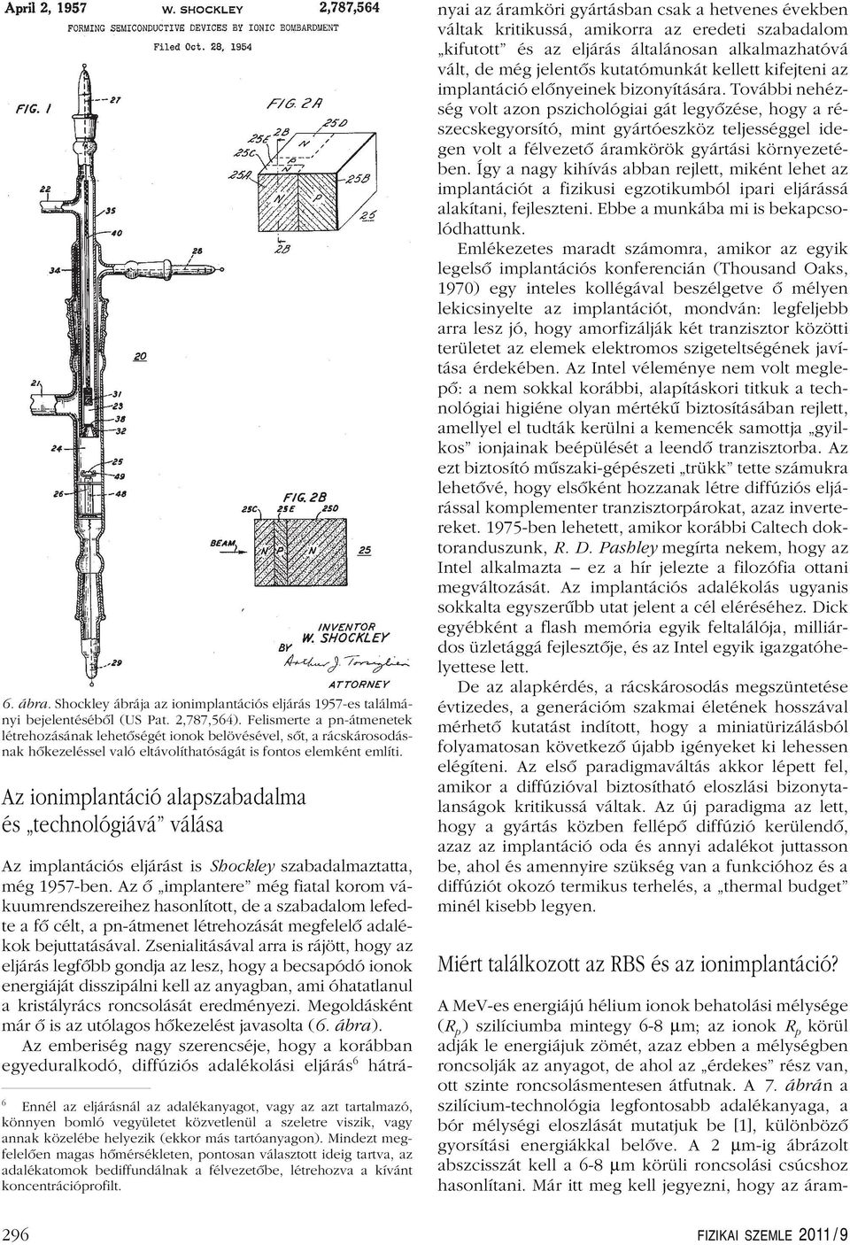 Az ionimplantáció alapszabadalma és technológiává válása Az implantációs eljárást is Shockley szabadalmaztatta, még 957-ben.