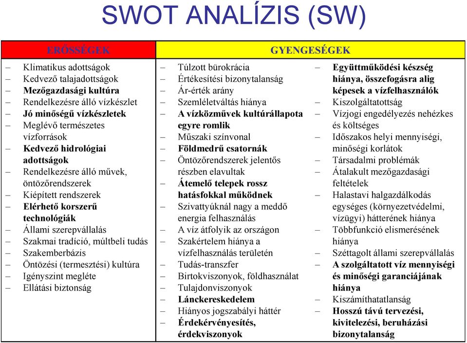 (termesztési) kultúra Igényszint megléte Ellátási biztonság Túlzott bürokrácia Értékesítési bizonytalanság Ár-érték arány Szemléletváltás A vízközművek kultúrállapota egyre romlik Műszaki színvonal