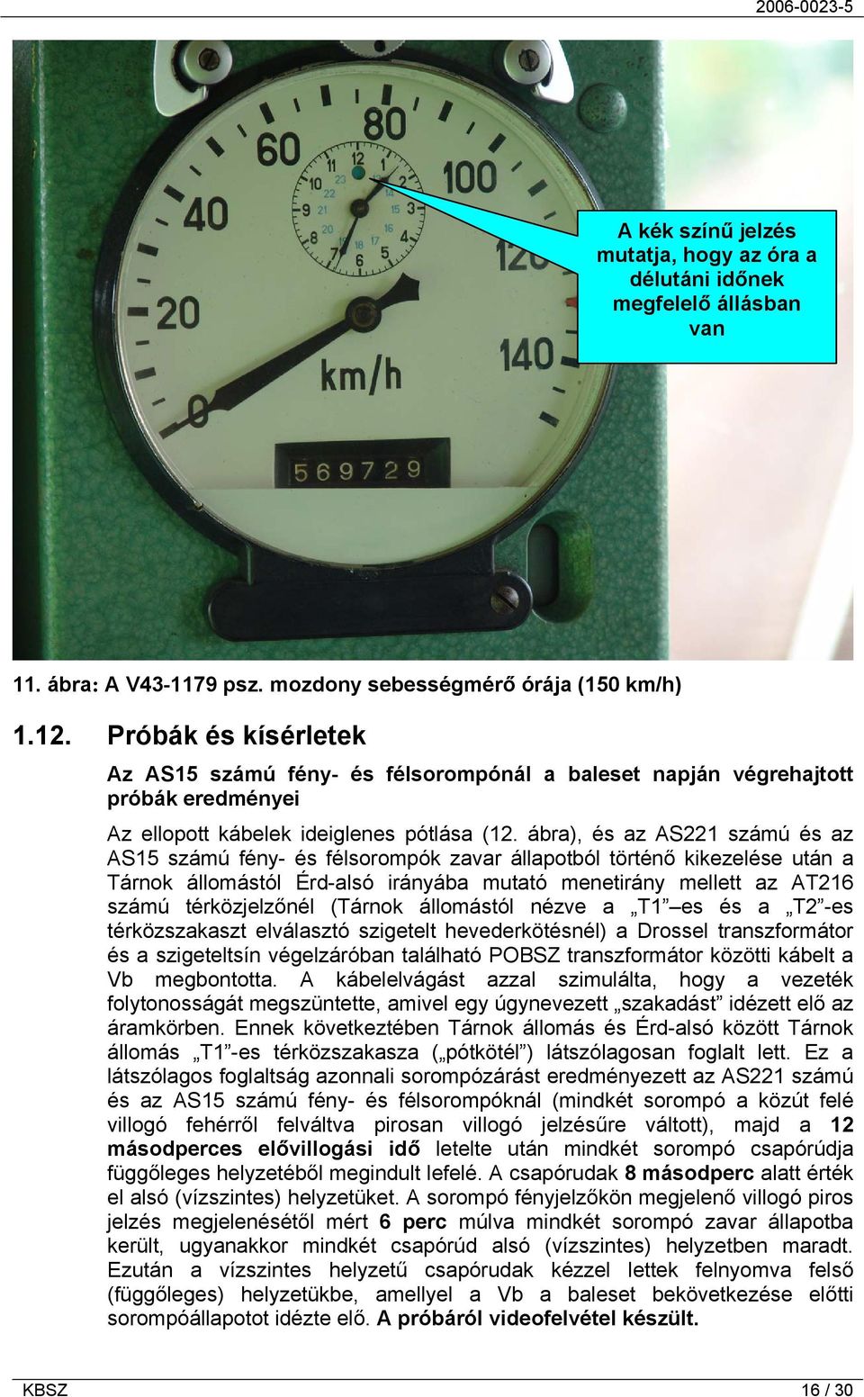 ábra), és az AS221 számú és az AS15 számú fény- és félsorompók zavar állapotból történő kikezelése után a Tárnok állomástól Érd-alsó irányába mutató menetirány mellett az AT216 számú térközjelzőnél
