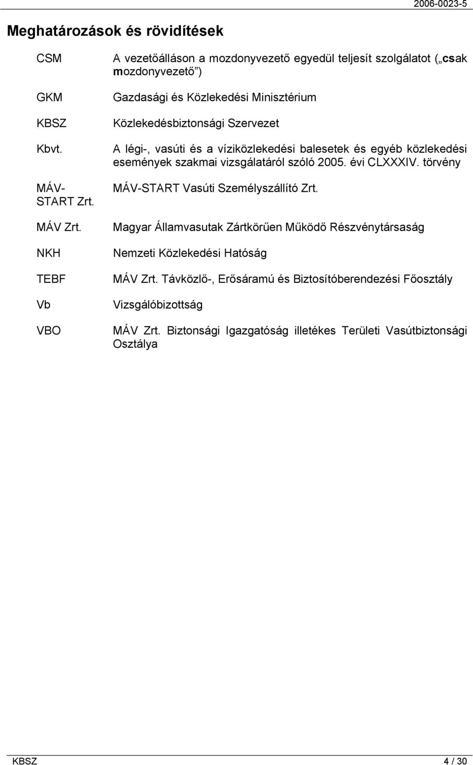 Szervezet A légi-, vasúti és a víziközlekedési balesetek és egyéb közlekedési események szakmai vizsgálatáról szóló 2005. évi CLXXXIV.