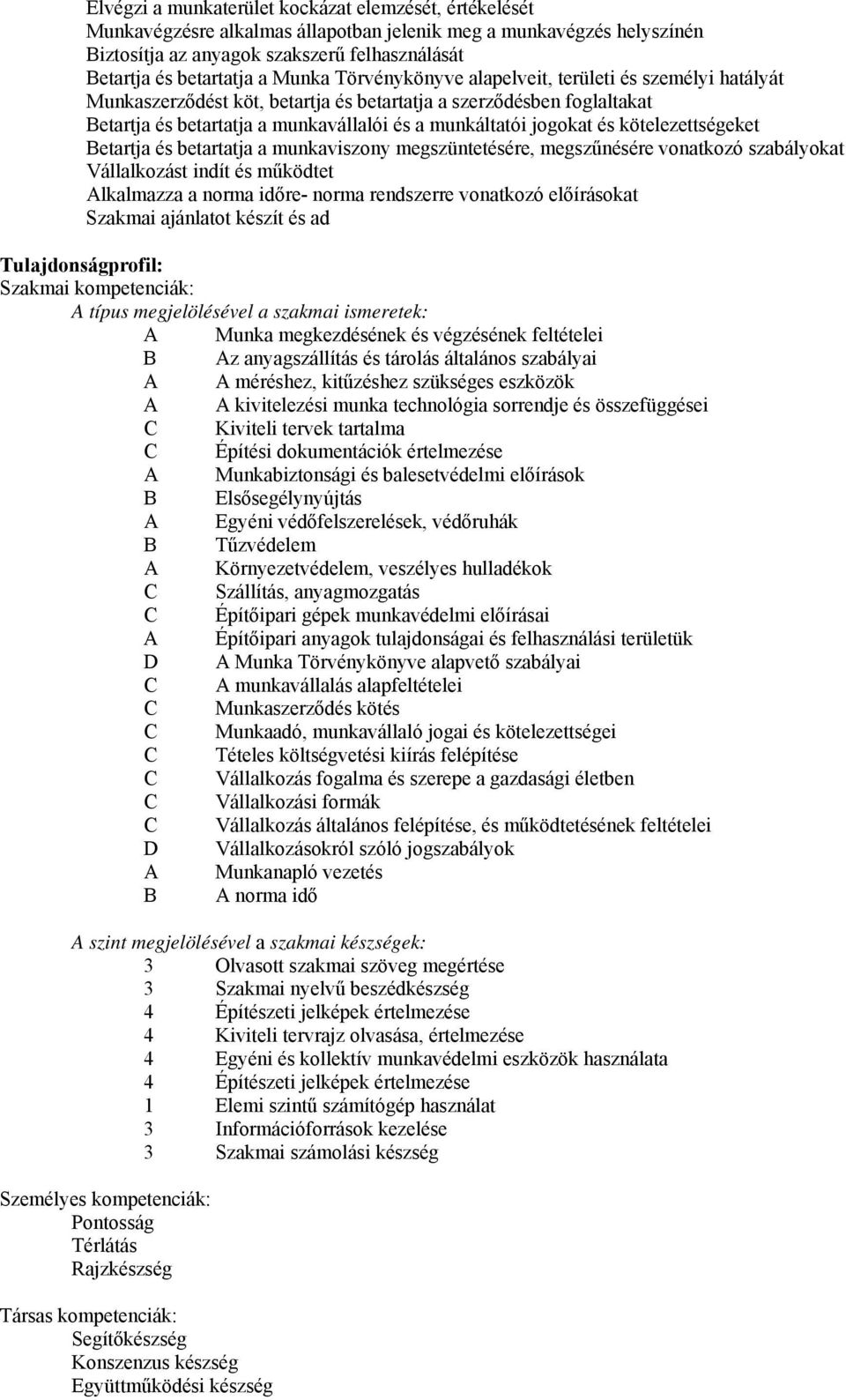 kötelezettségeket Betartja és betartatja a munkaviszony megszüntetésére, megszűnésére vonatkozó szabályokat Vállalkozást indít és működtet Alkalmazza a norma időre- norma rendszerre vonatkozó