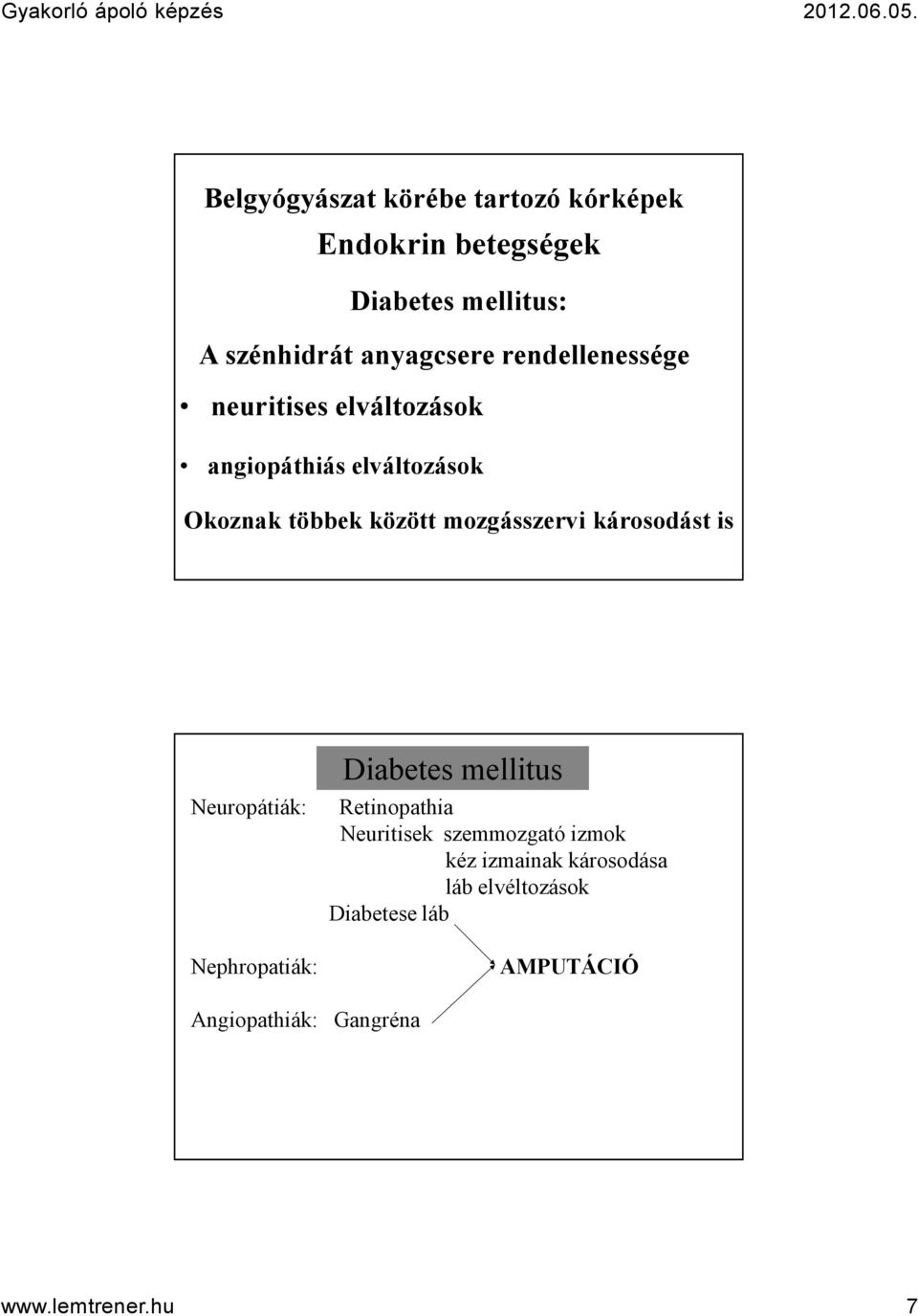 károsodást is Diabetes mellitus Neuropátiák: Retinopathia Neuritisek szemmozgató izmok kéz izmainak