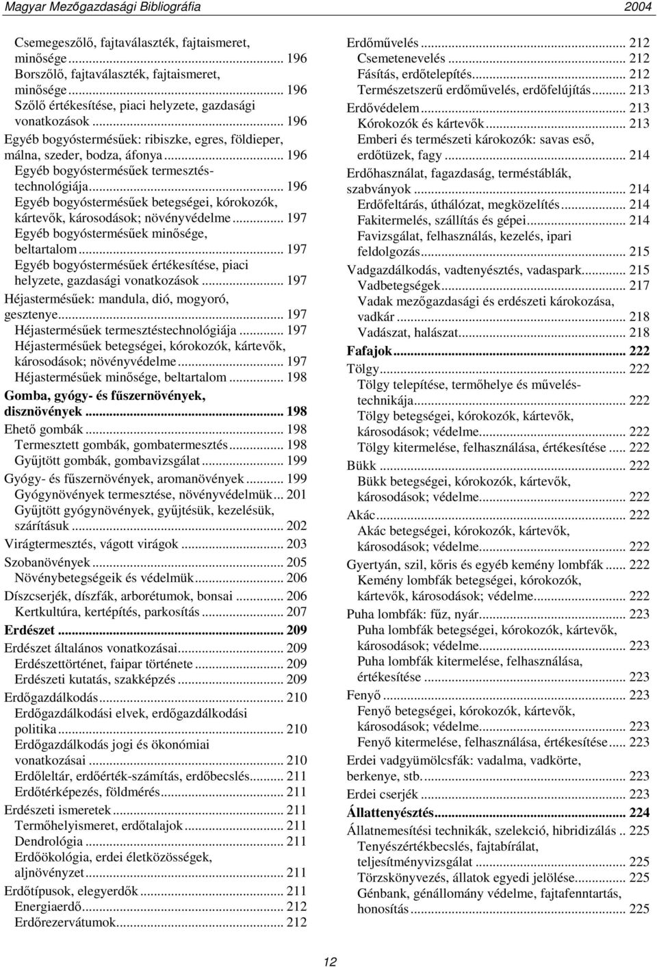 .. 196 Egyéb bogyóstermésűek betegségei, kórokozók, kártevők, károsodások; növényvédelme... 197 Egyéb bogyóstermésűek minősége, beltartalom.