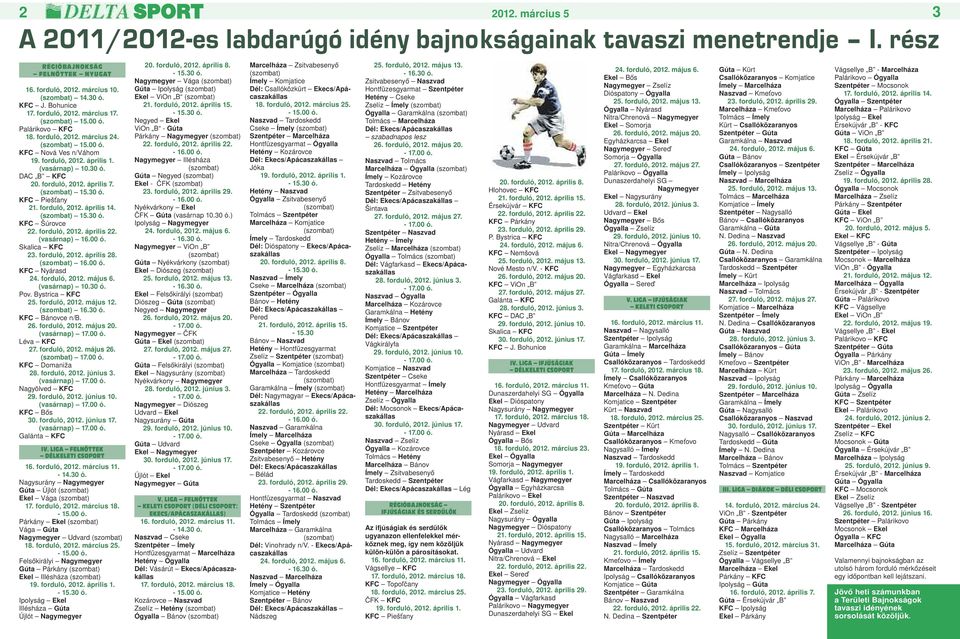 DAC B KFC 20. forduló, 2012. április 7. (szombat) 15.30 ó. KFC Piešťany 21. forduló, 2012. április 14. (szombat) 15.30 ó. KFC Šúrovce 22. forduló, 2012. április 22. (vasárnap) 16.00 ó. Skalica KFC 23.