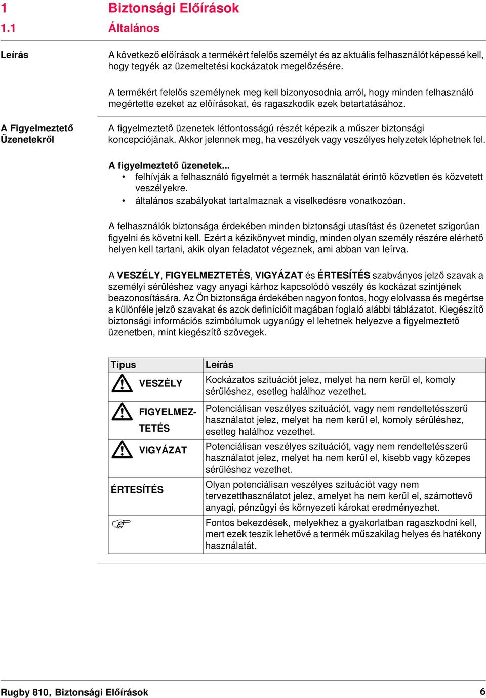 A Figyelmeztető Üzenetekről A figyelmeztető üzenetek létfontosságú részét képezik a műszer biztonsági koncepciójának. Akkor jelennek meg, ha veszélyek vagy veszélyes helyzetek léphetnek fel.