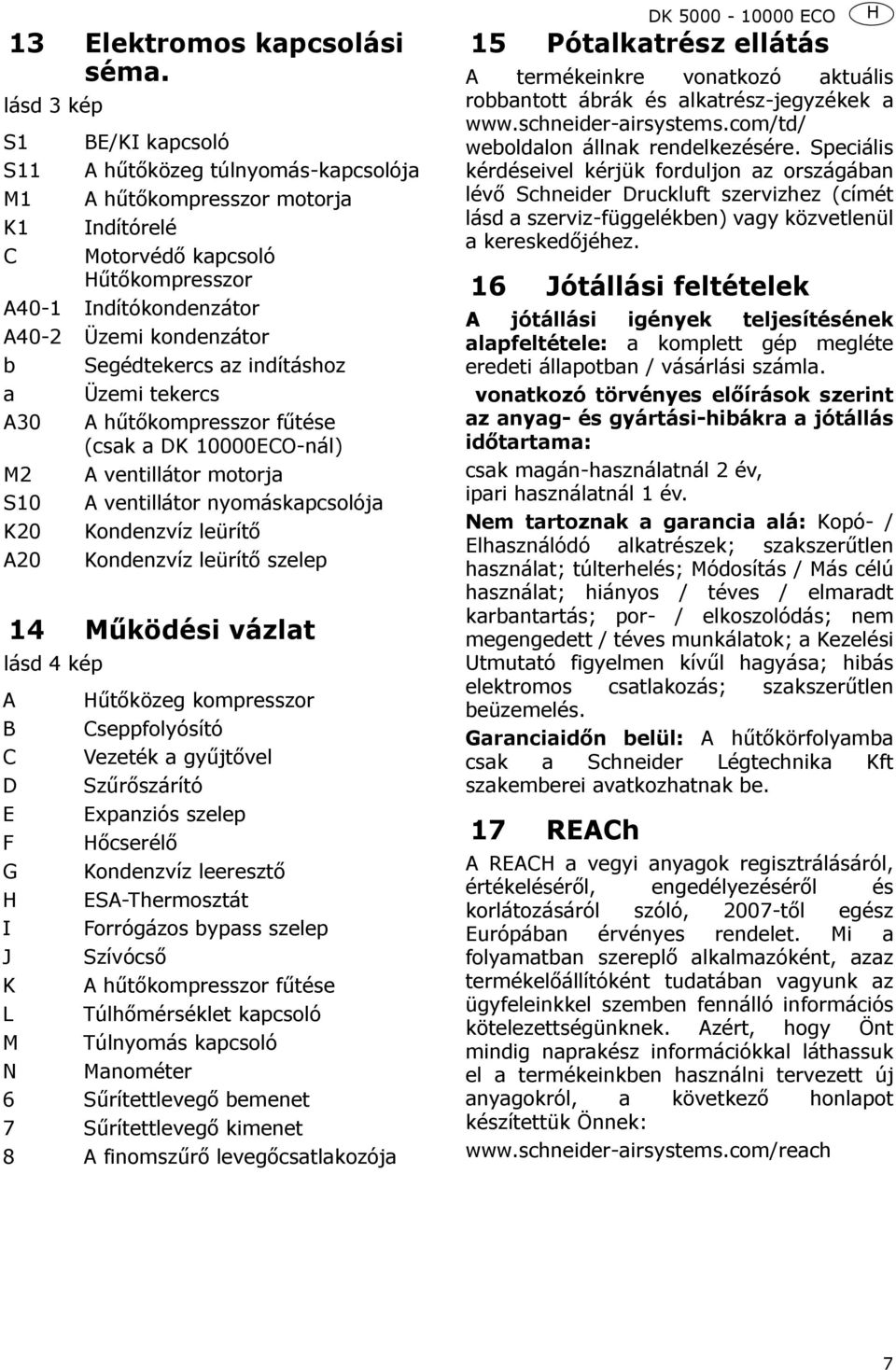 A40-2 Üzemi kondenzátor b Segédtekercs az indításhoz a Üzemi tekercs A30 A hűtőkompresszor fűtése (csak a DK 10000ECO-nál) M2 A ventillátor motorja S10 A ventillátor nyomáskapcsolója K20 Kondenzvíz