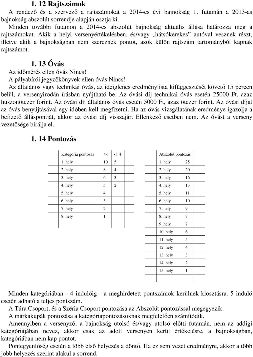 Akik a helyi versenyértékelésben, és/vagy hátsókerekes autóval vesznek részt, illetve akik a bajnokságban nem szereznek pontot, azok külön rajtszám tartományból kapnak rajtszámot. 1.